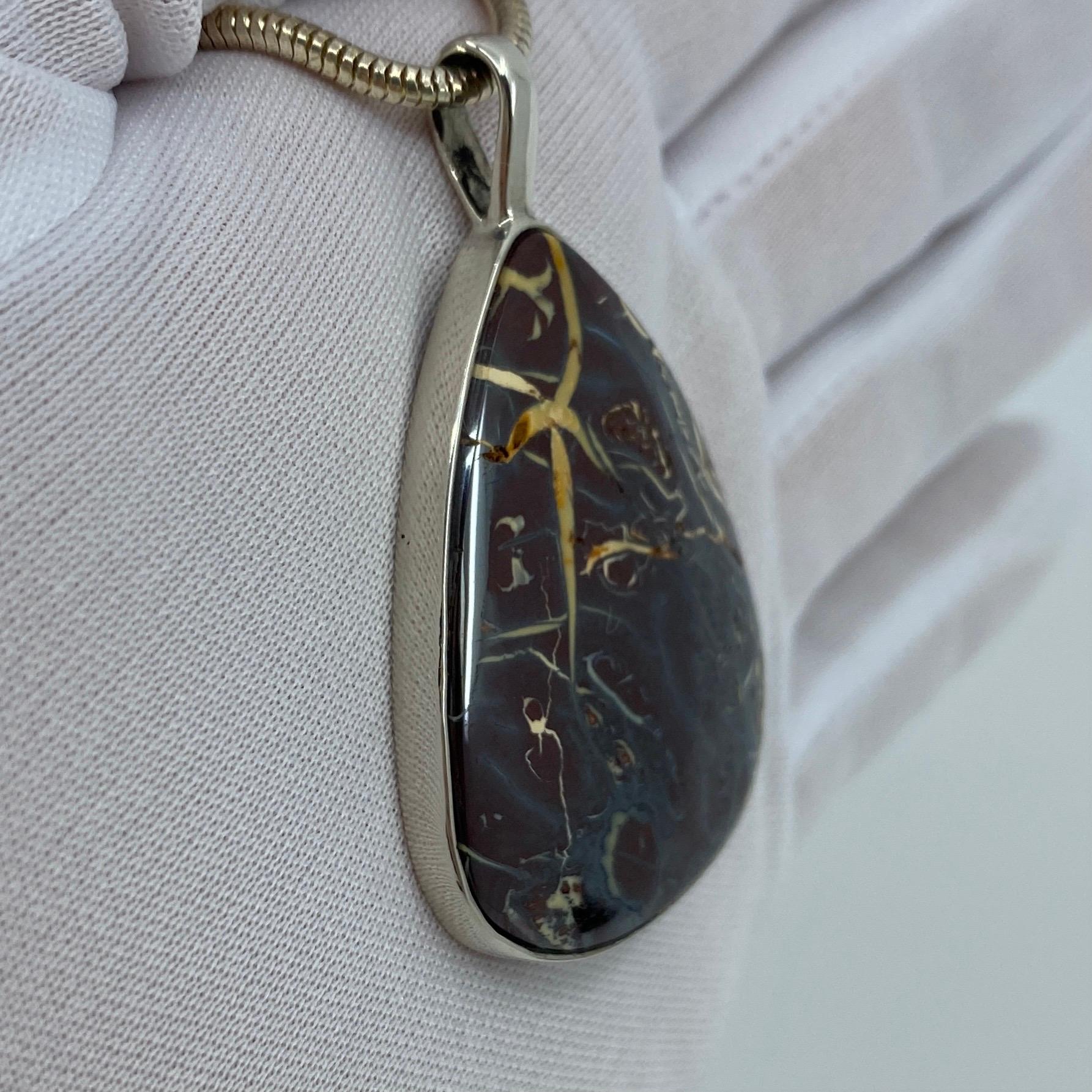 Fine Large Handmade Boulder Opal 18.3g Silver Pendant Necklace In New Condition In Birmingham, GB