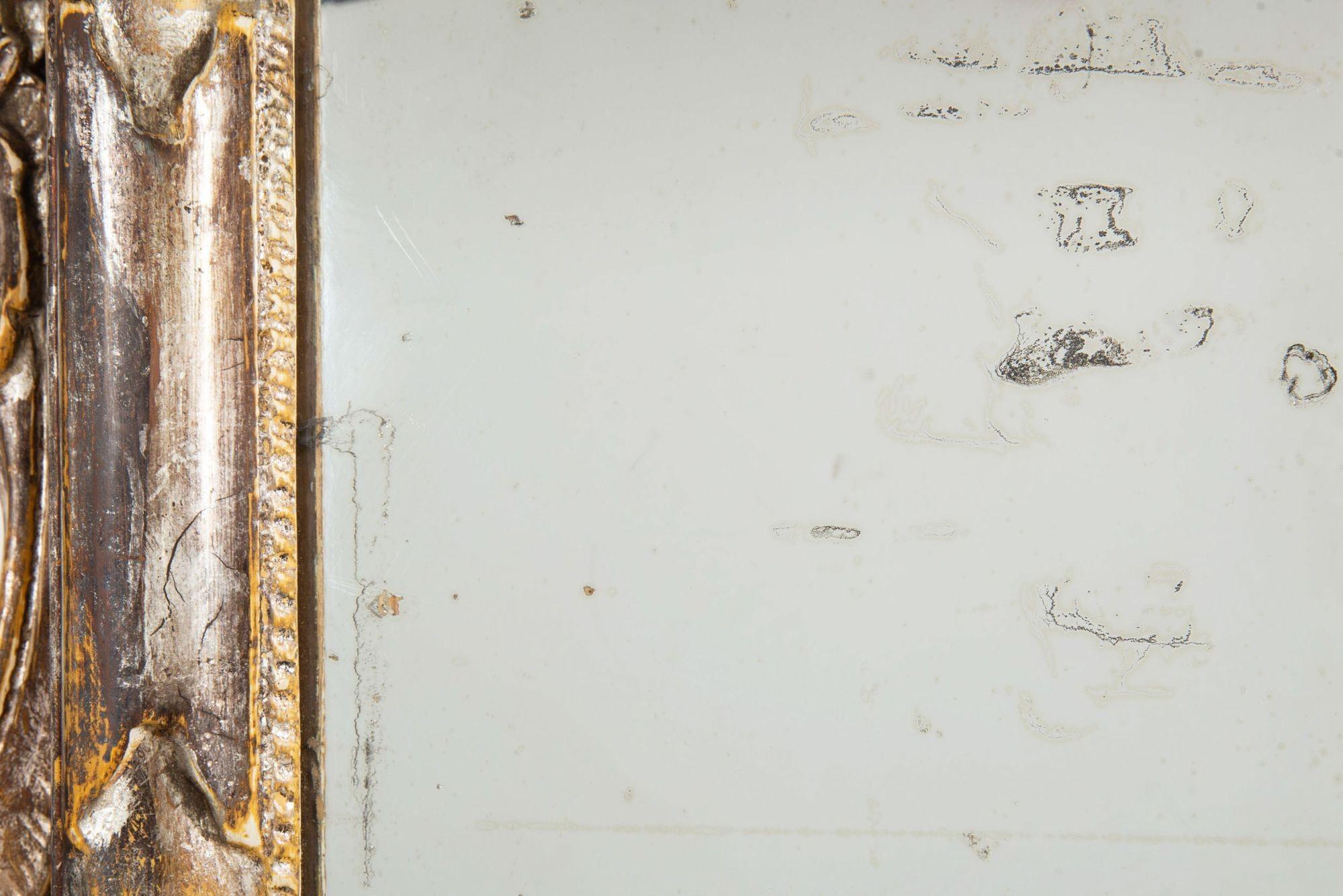 Feine große italienische Rokoko Silber vergoldet geschnitzt antiken Wandspiegel um 1870 im Angebot 5