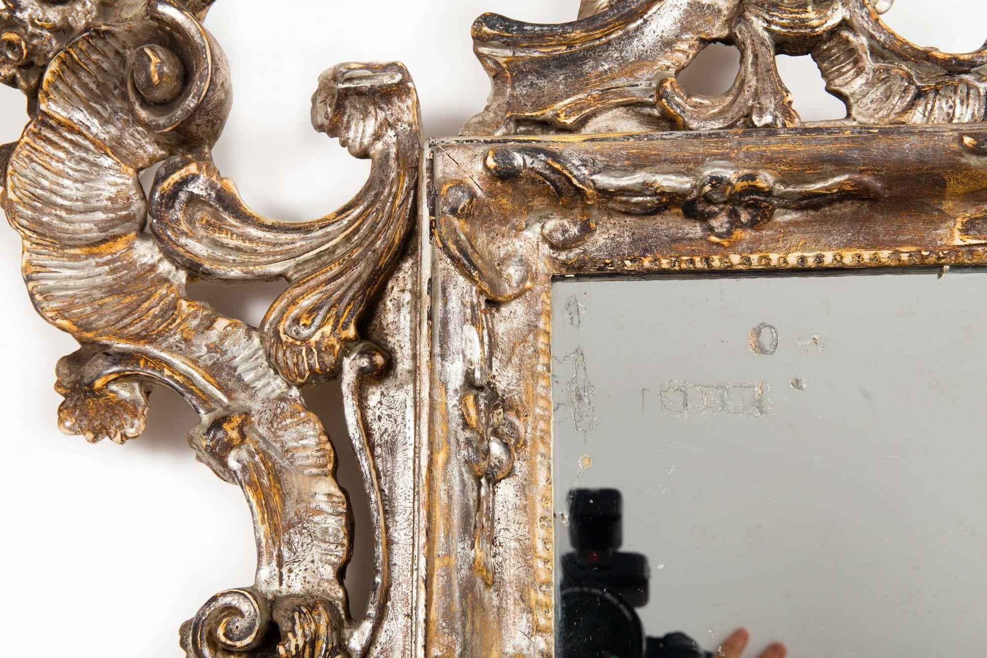 Fine Large Italian Rococo Silver-Gilt Carved Antique Wall Mirror circa 1870 For Sale 11