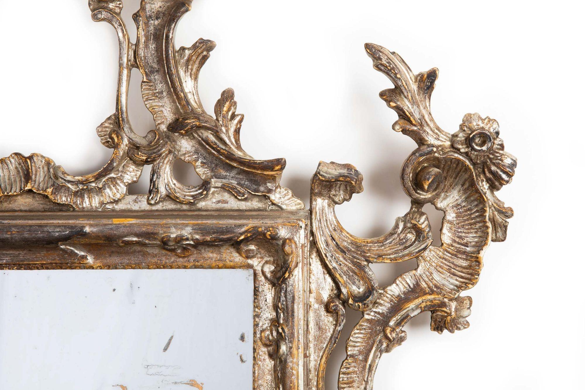 Fine Large Italian Rococo Silver-Gilt Carved Antique Wall Mirror circa 1870 For Sale 14