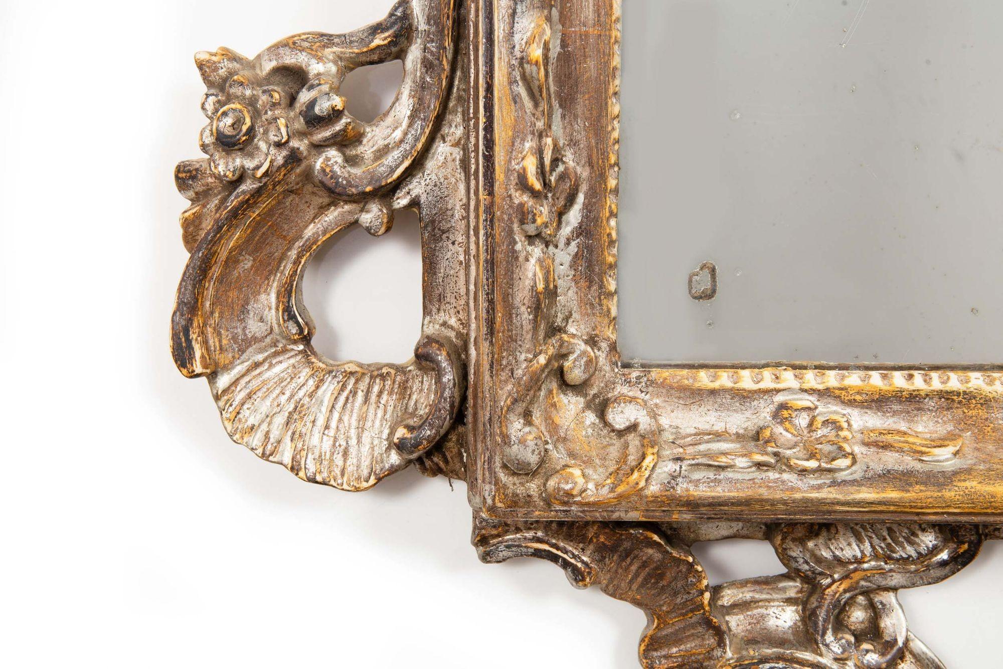 Fine Large Italian Rococo Silver-Gilt Carved Antique Wall Mirror circa 1870 For Sale 3