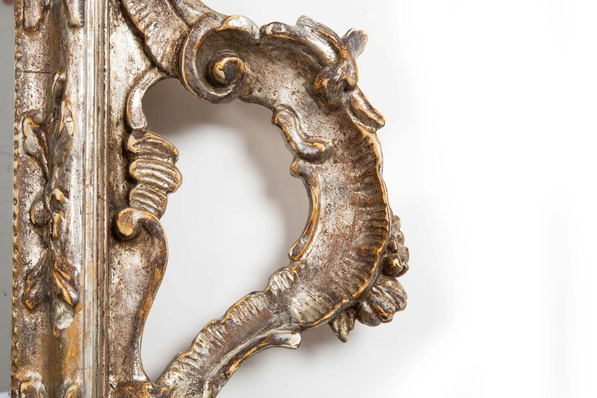 Fine Large Italian Rococo Silver-Gilt Carved Antique Wall Mirror circa 1870 For Sale 4