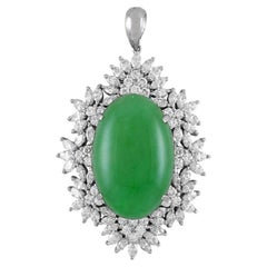 Fine Large Jadeite Jade Diamond Floral Platinum Pendant, GIA Certified