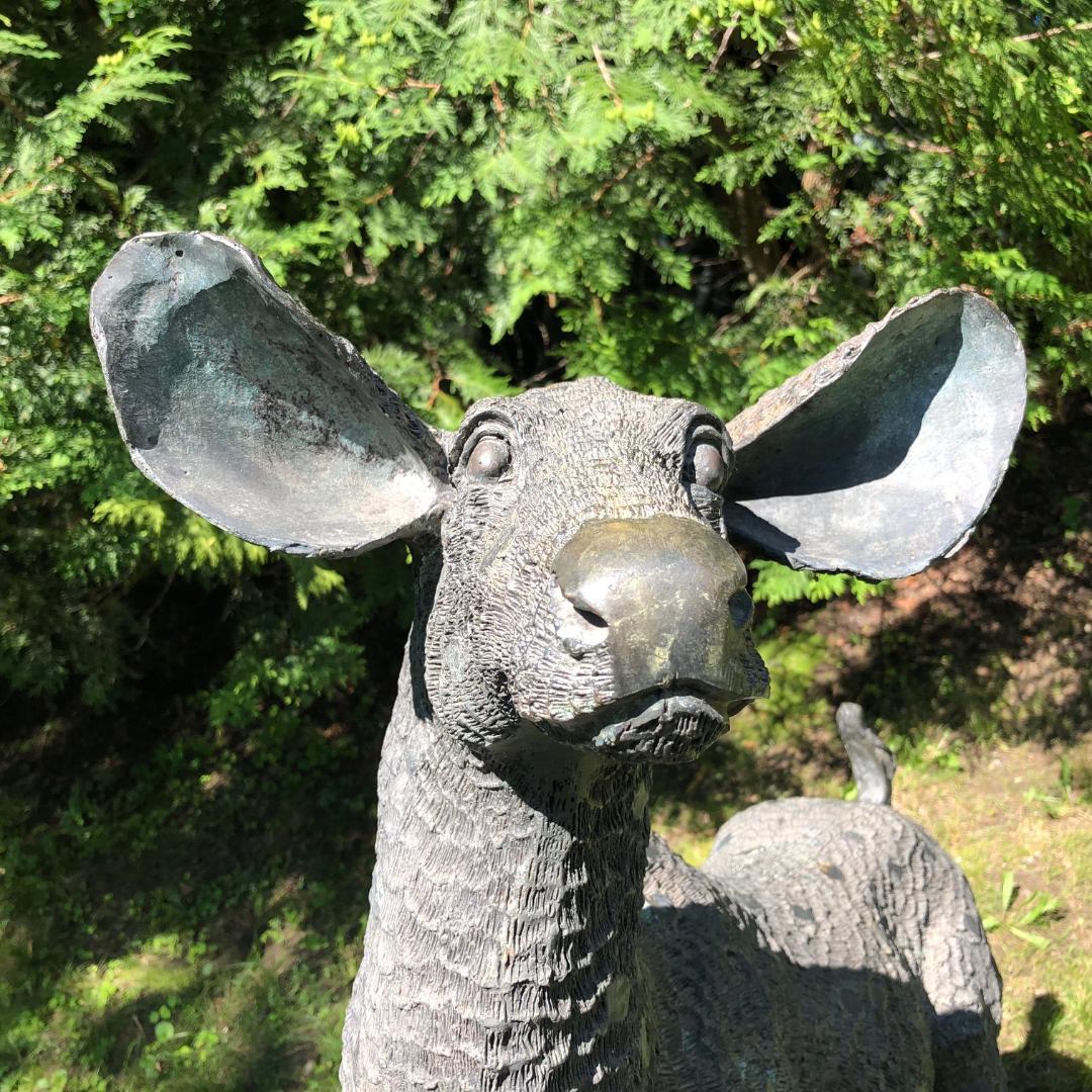 Hand-Crafted Fine Large Japanese Bronze Garden Deer Sculpture