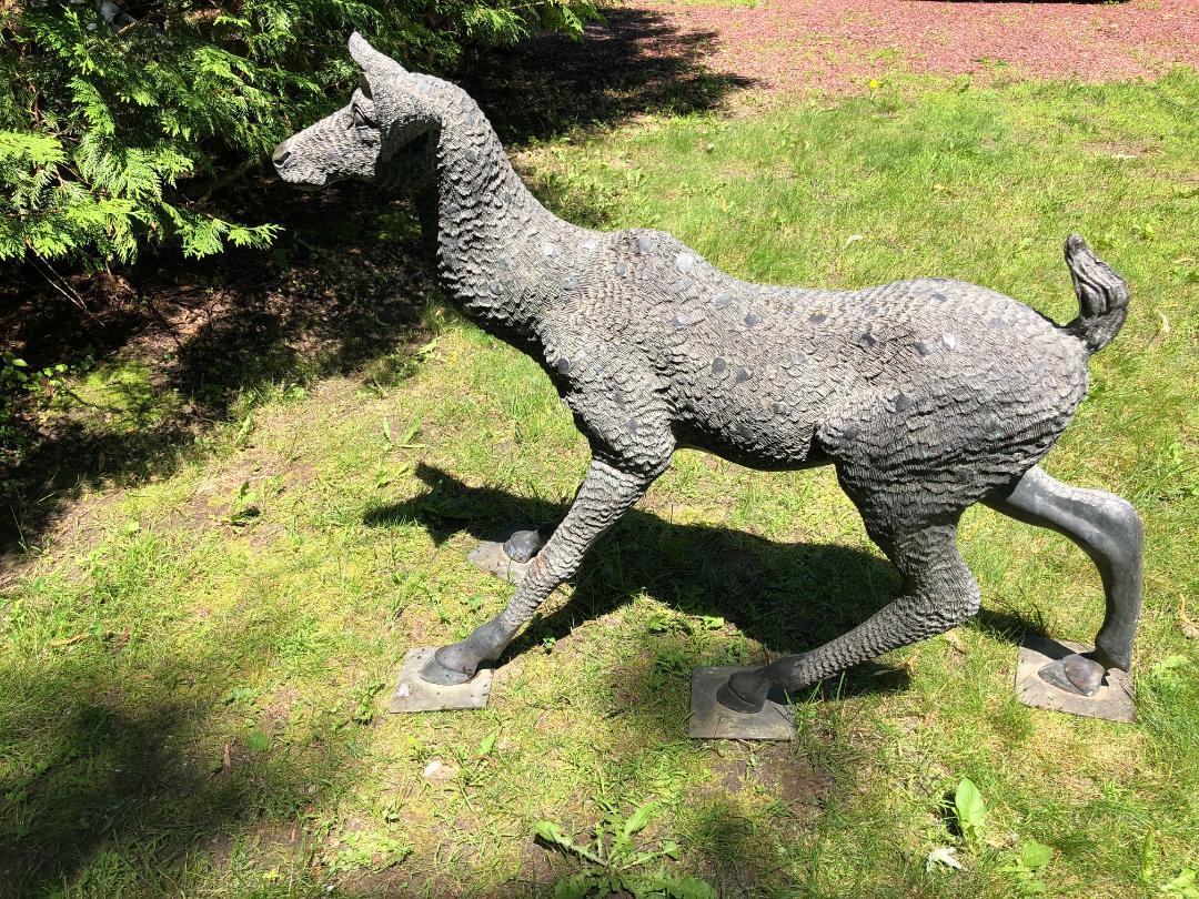 Fine Large Japanese Bronze Garden Deer Sculpture In Good Condition In South Burlington, VT