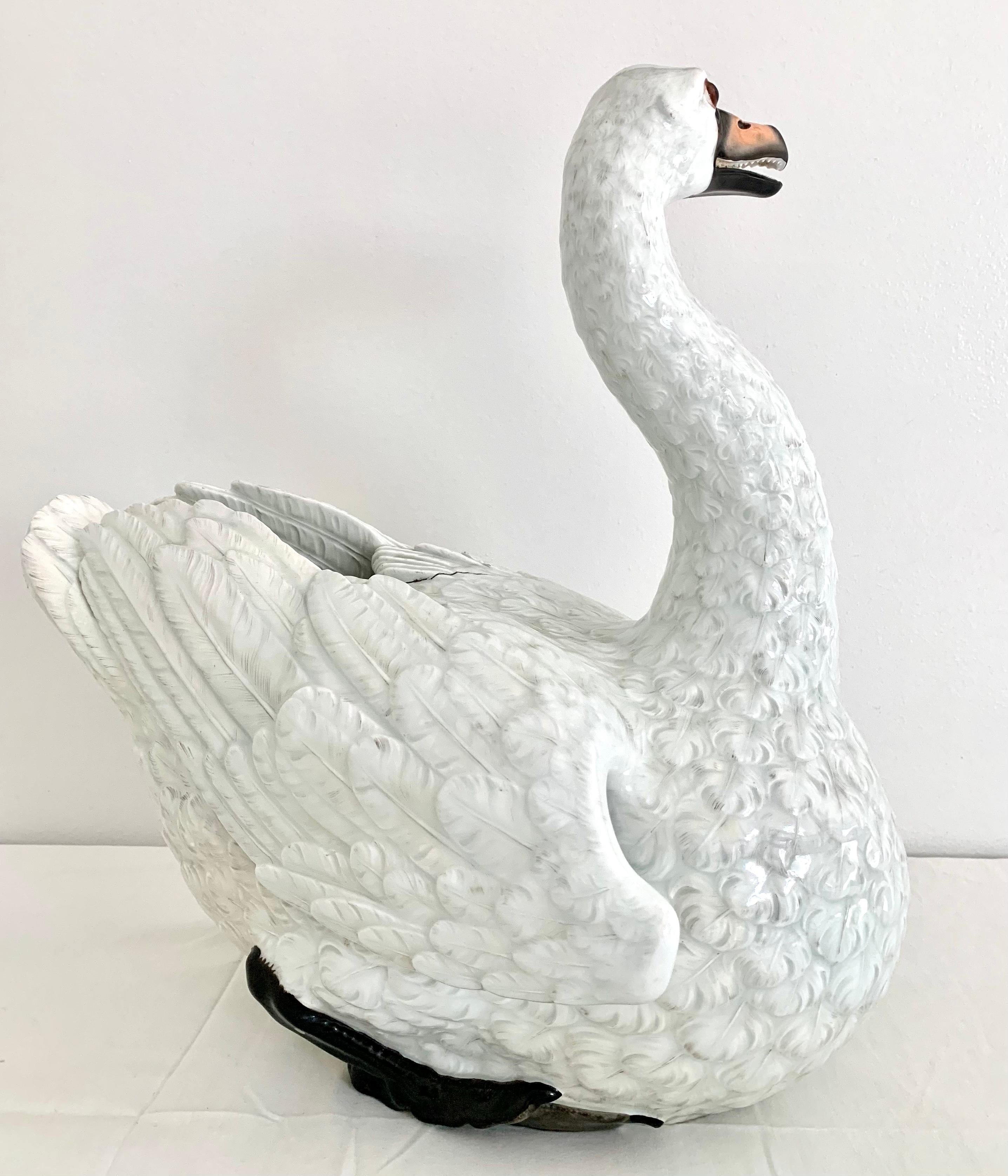 Hand-Painted Fine Large Late 18th - Early 19th Century Meissen Porcelain Model of a Swan For Sale