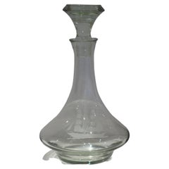 Large Lead Cut-Glass Ship's Decanter with engraved sailing ship, circa 1930