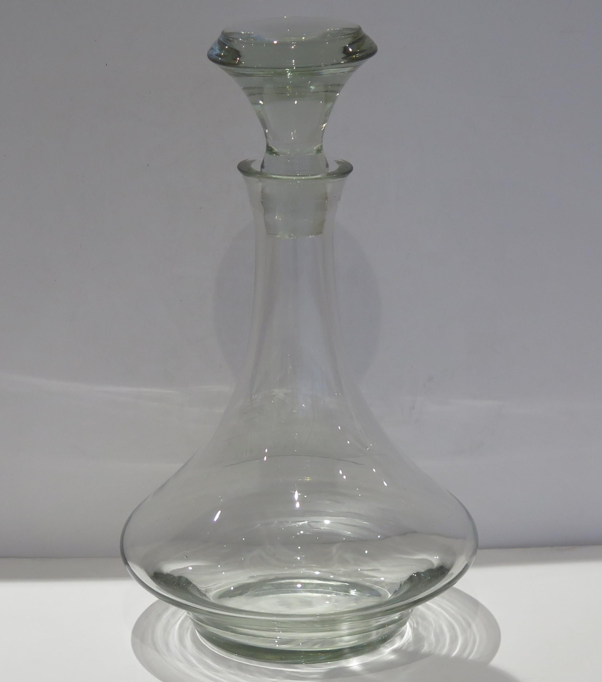Hand-Crafted Large Lead Cut-Glass Ship's Decanter with engraved sailing ship, circa 1930 For Sale