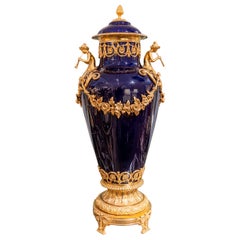 Fine Large Lidded 19th Century Sevre's Porcelain and Gilt Bronze Mounted Vase