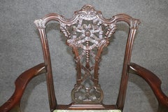 Fine Large Set 10 Carved Dark Mahogany English Chippendale Dining Chairs