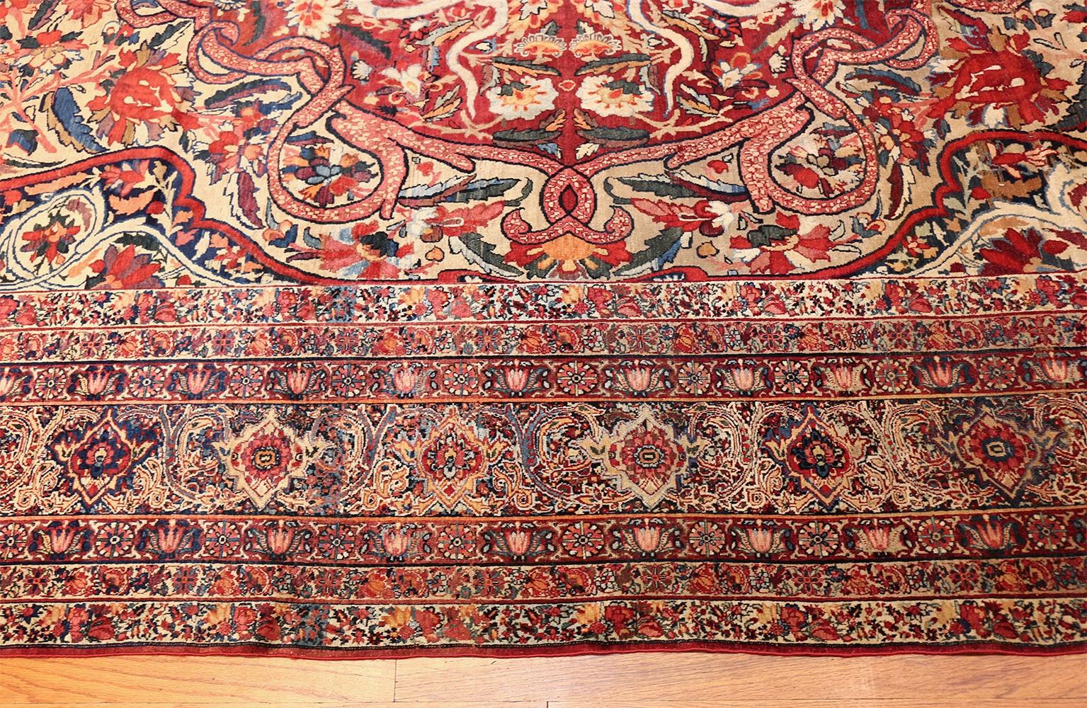 Extremely Fine Large Size Silk and Wool Antique Persian Lavar Kerman Rug, Country of Origin / Rug Type: Antique Persian Rugs, Circa Late 19th Century. Size: 10 ft 6 in x 15 ft 3 in (3.2 m x 4.65 m)

 