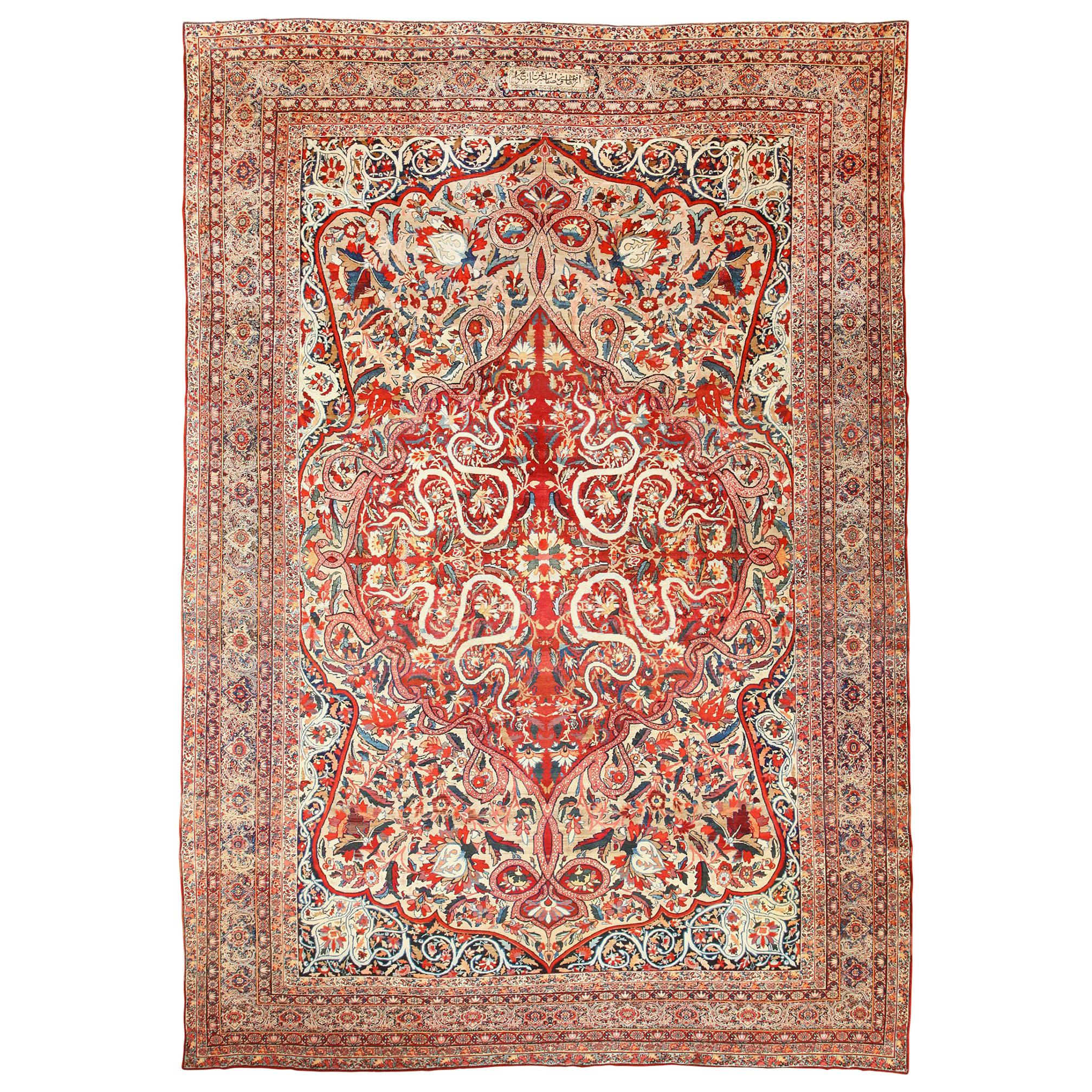 Nazmiyal Silk & Wool Antique Persian Kerman Lavar Rug. Size: 10' 6" x 15' 3"