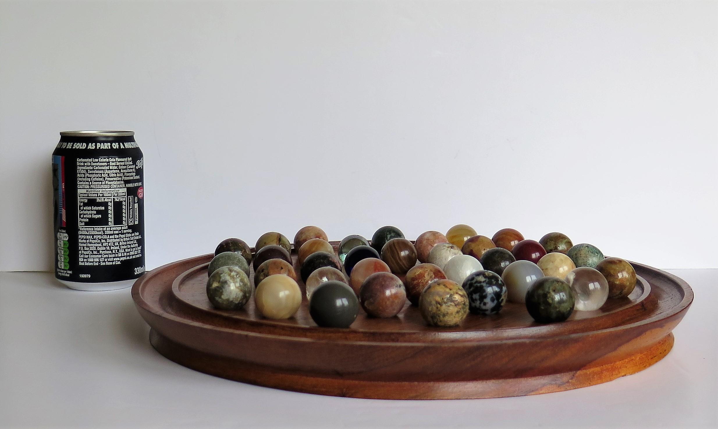 Fine Large Table Marble Solitaire Game with 36 Agate and Glass Marbles, French  9