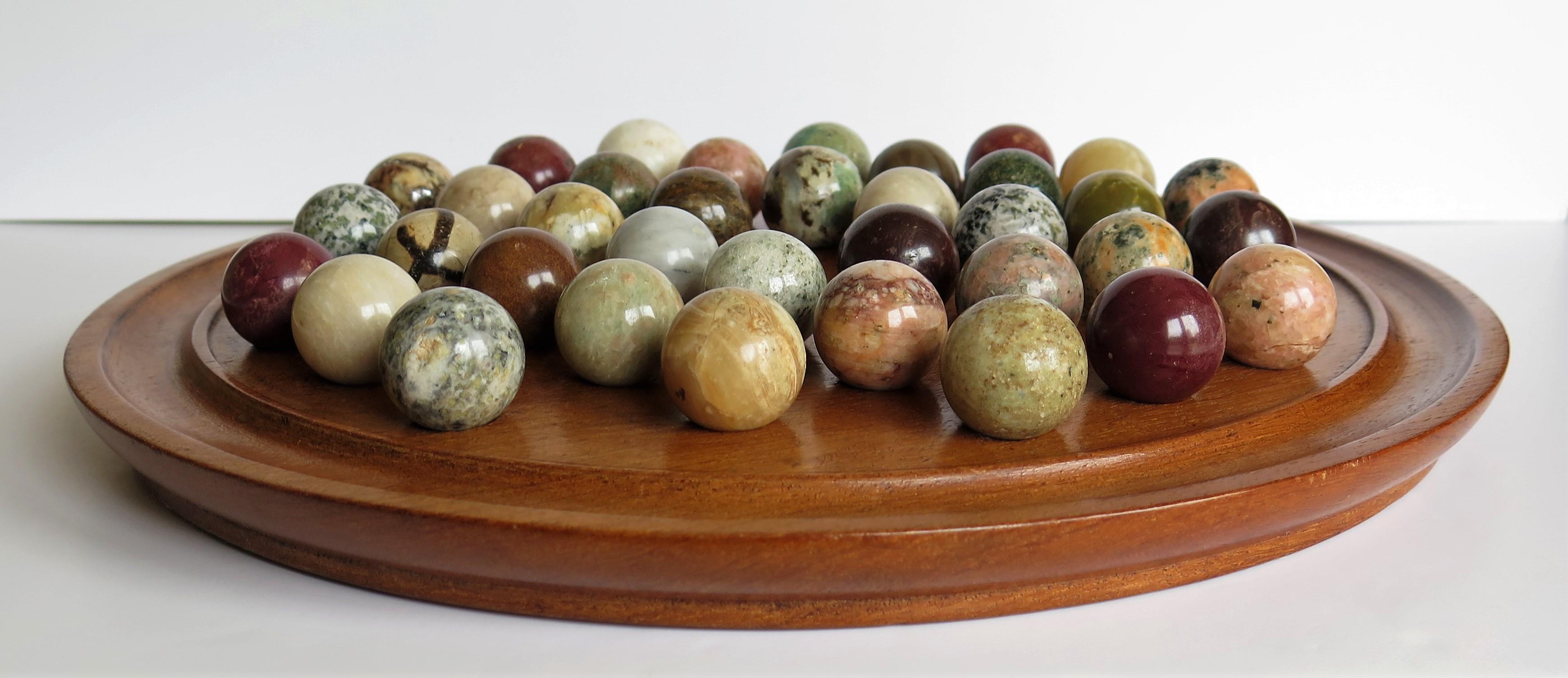 Fine Large Table Marble Solitaire Game with 36 Agate Marbles, Late 19th Century 1
