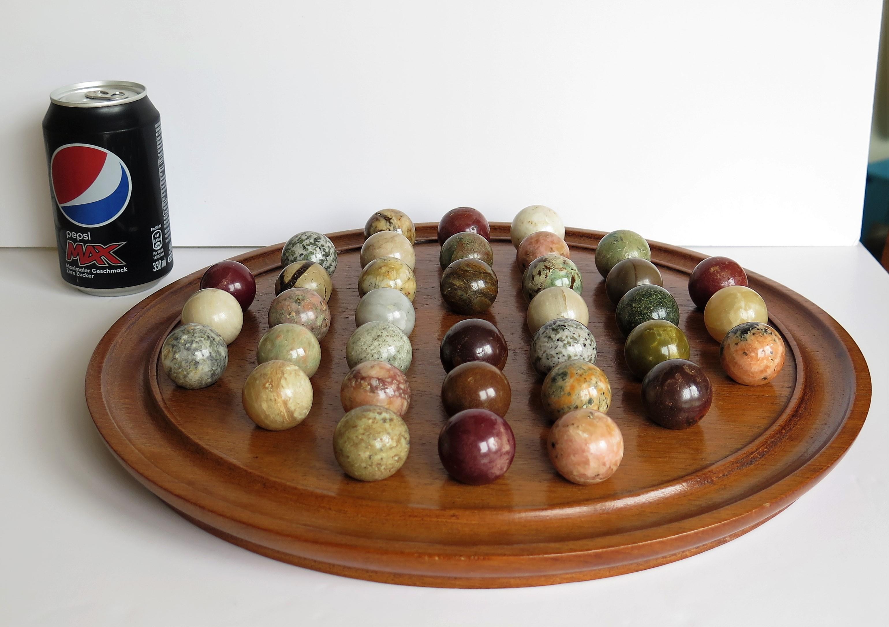 Fine Large Table Marble Solitaire Game with 36 Agate Marbles, Late 19th Century 10