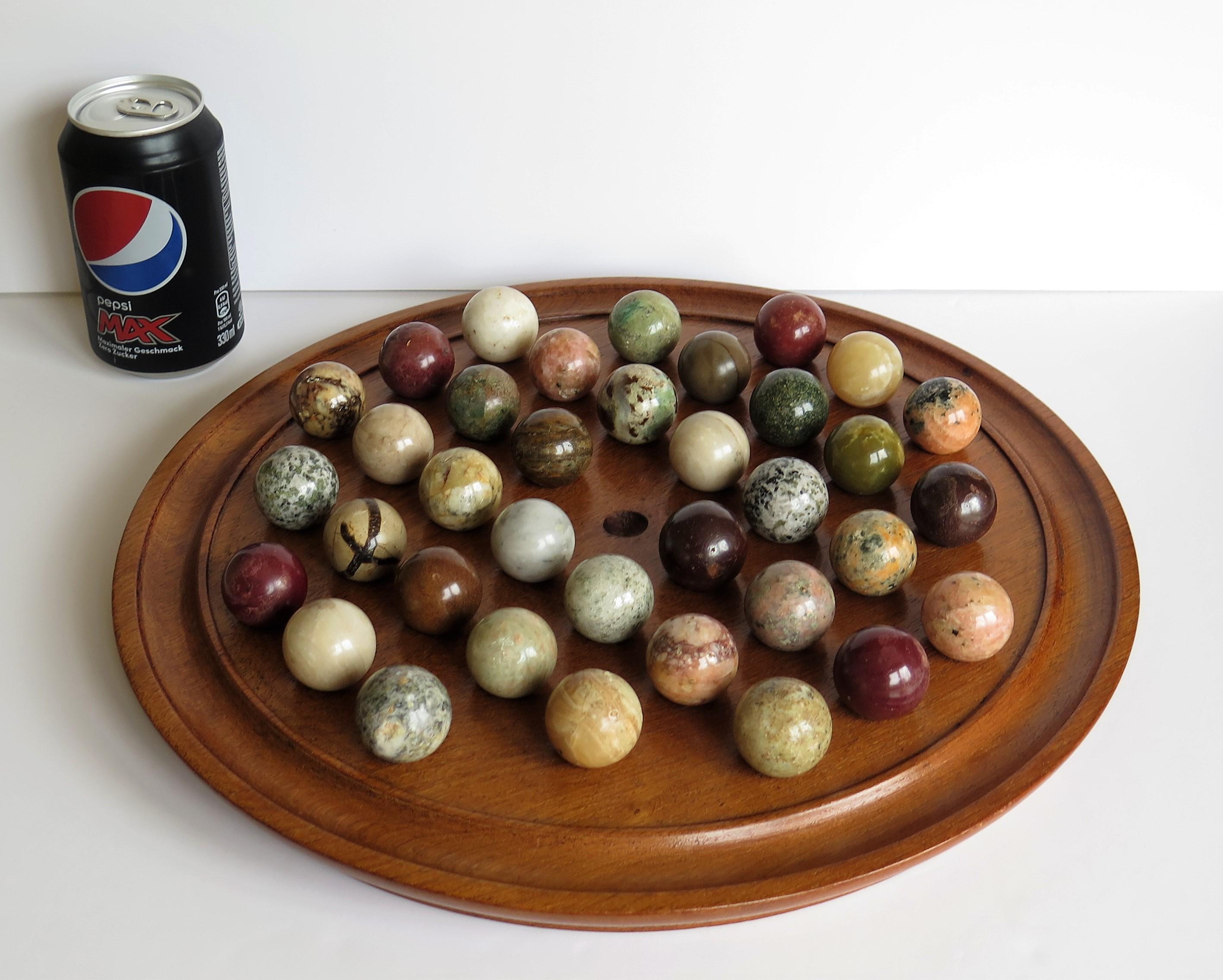 Fine Large Table Marble Solitaire Game with 36 Agate Marbles, Late 19th Century 11