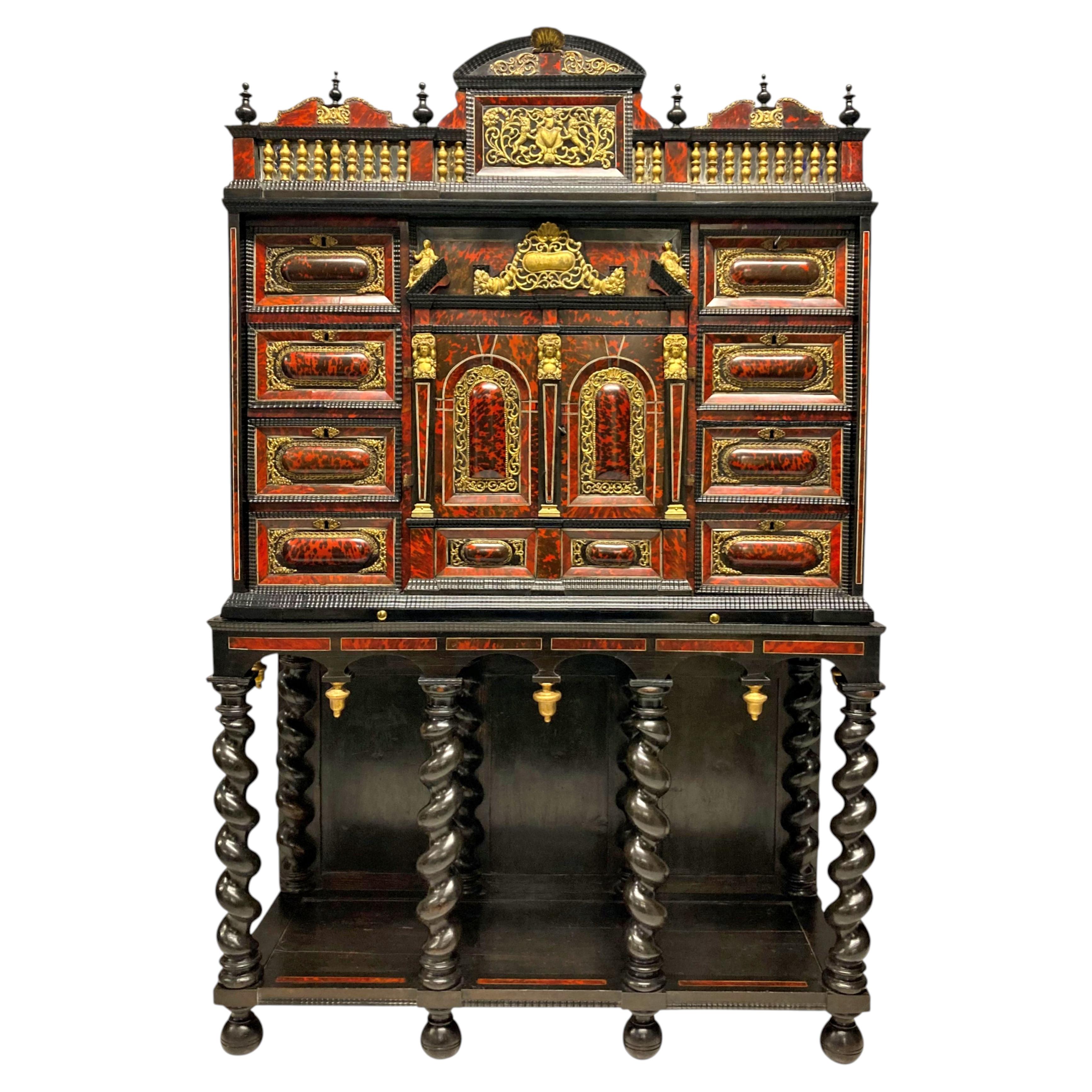 Fine Late 17th Century Flemish Tortoiseshell Architectural Cabinet On Stand