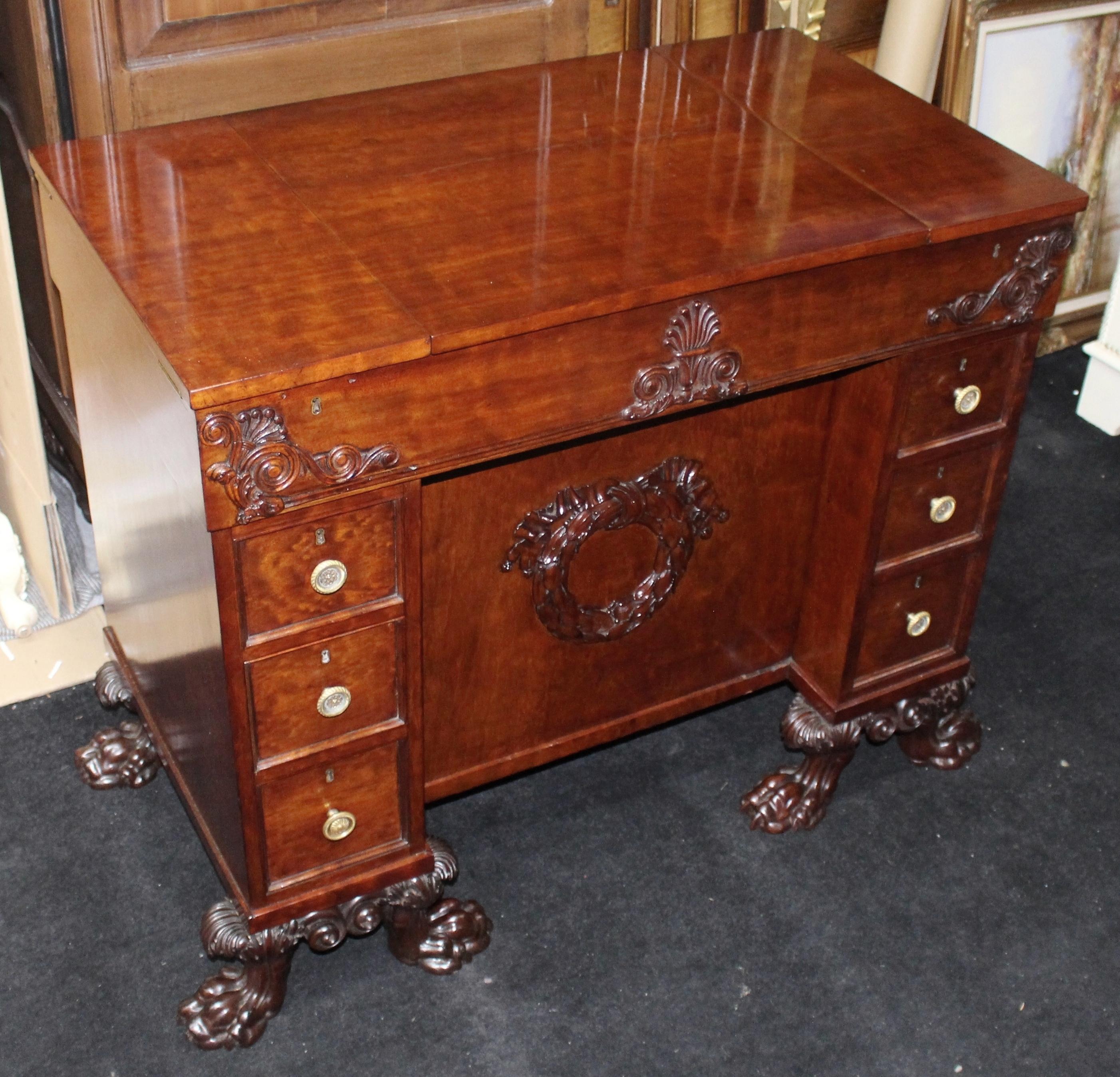 European Fine Late 18th c. Mahogany Desk with Carved Feet For Sale