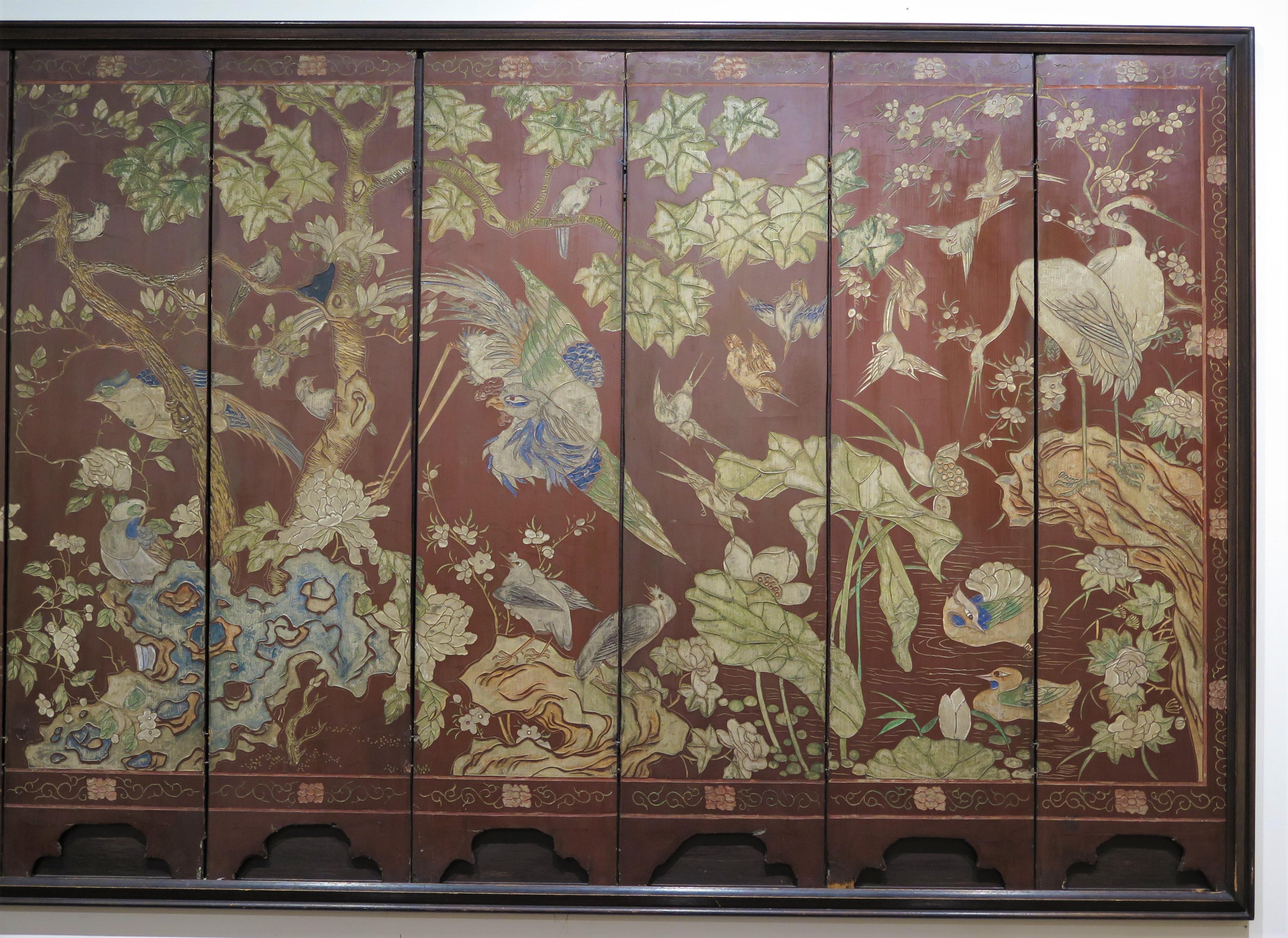 Hand-Carved Fine Late 18th early 19th Century Eight (8) Panel Chinese Coromandel Framed Scre