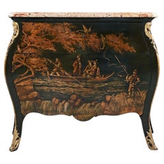 Used Fine Late 19th Century Decorative Chinoiserie French Marble Topped Bombe Commode