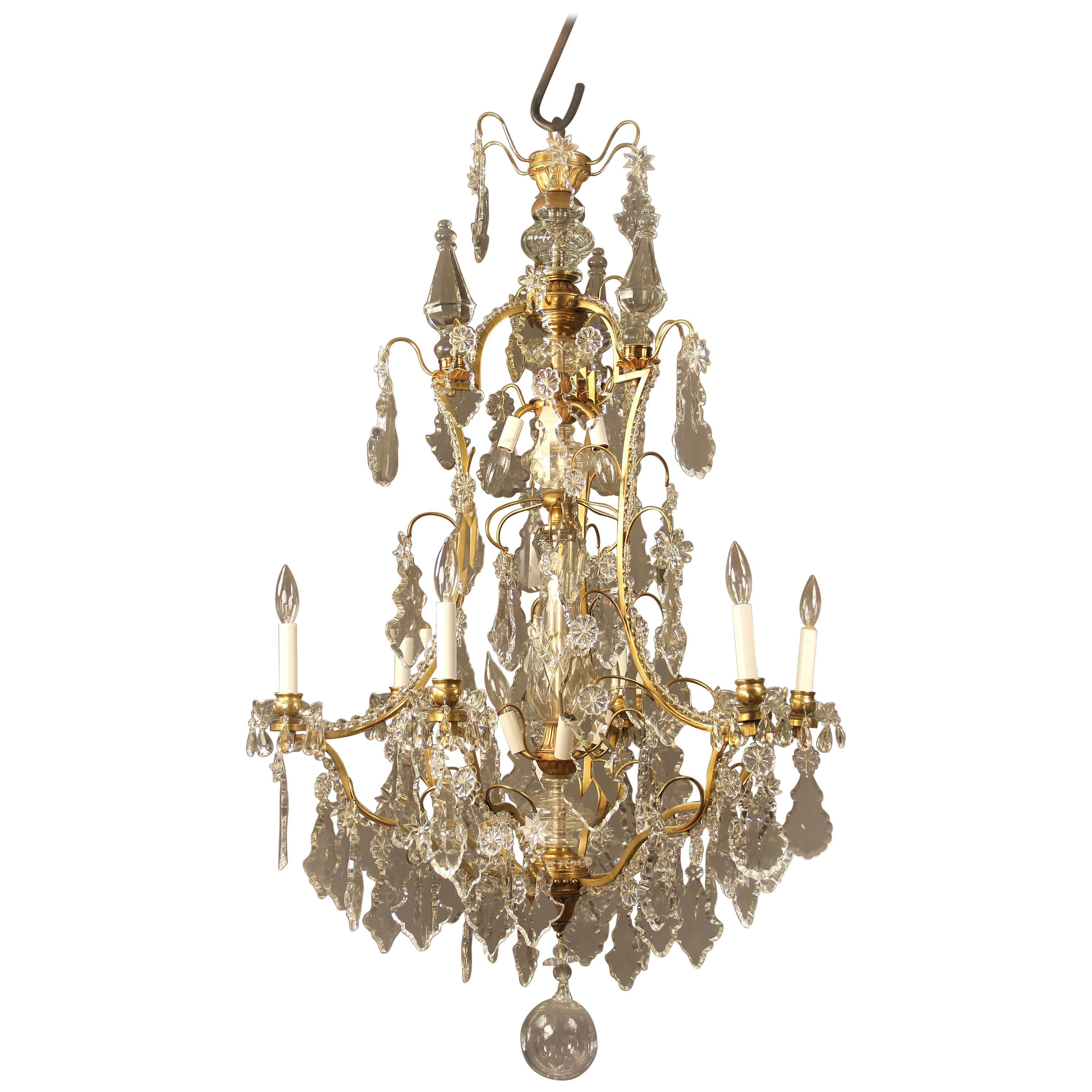 Fine Late 19th Century Gilt Bronze and Crystal Twelve Light Chandelier For Sale