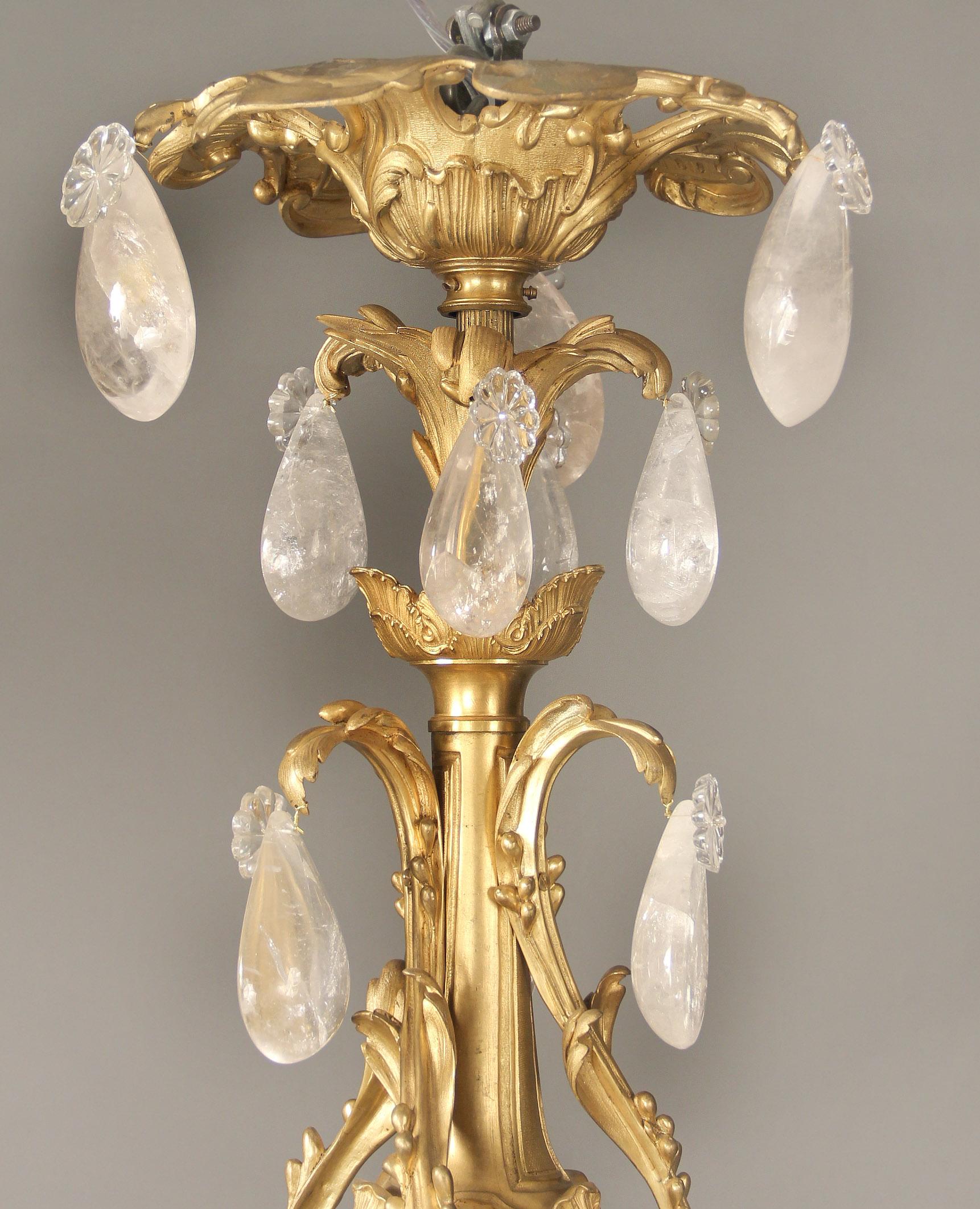 Belle Époque Fine Late 19th Century Gilt Bronze and Rock Crystal Eighteen Light Chandelier For Sale