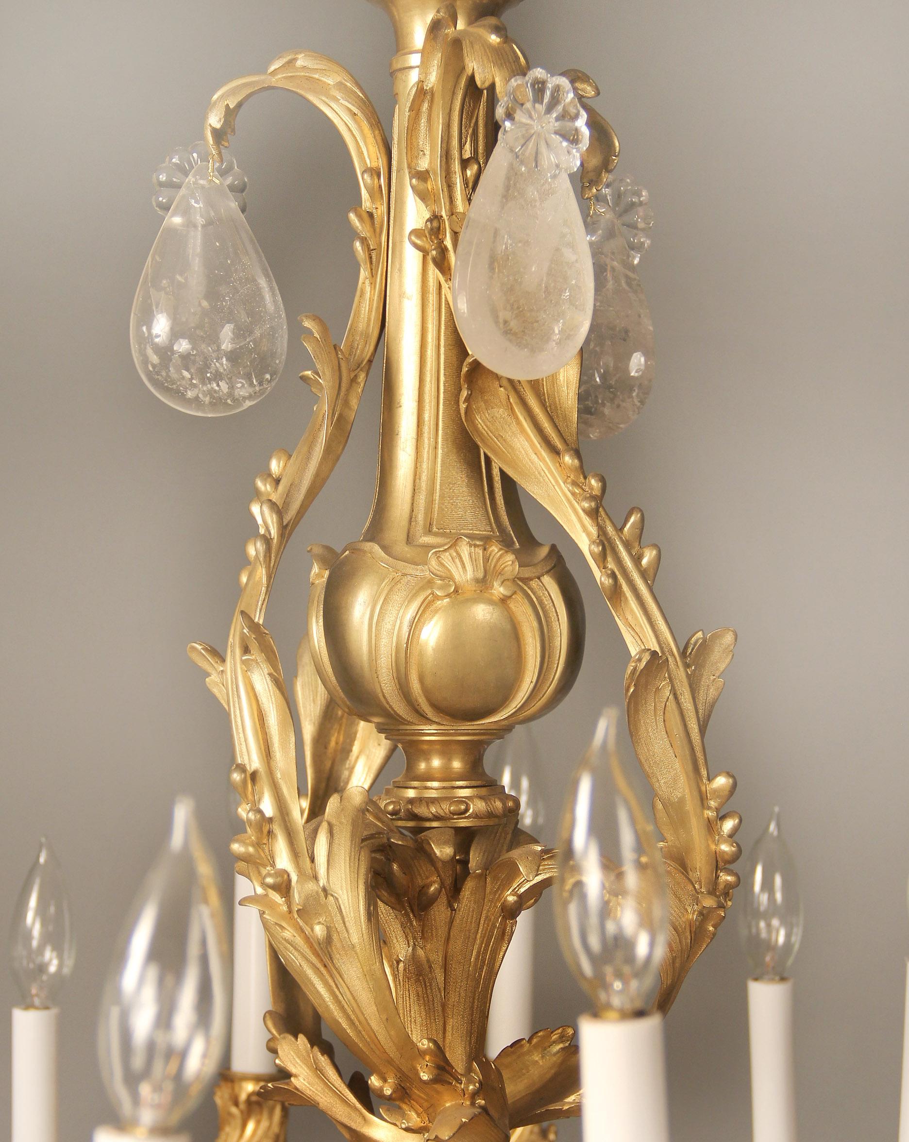 French Fine Late 19th Century Gilt Bronze and Rock Crystal Eighteen Light Chandelier For Sale