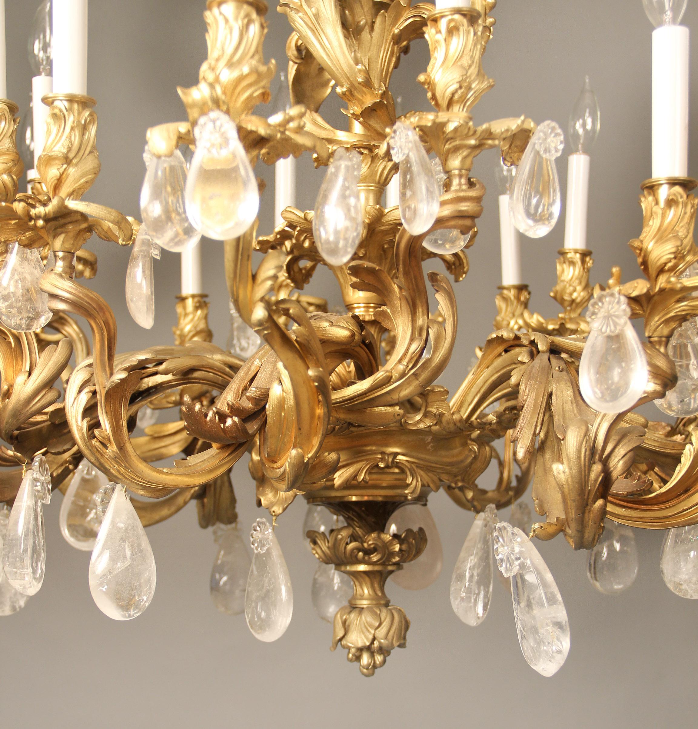 Fine Late 19th Century Gilt Bronze and Rock Crystal Eighteen Light Chandelier For Sale 1