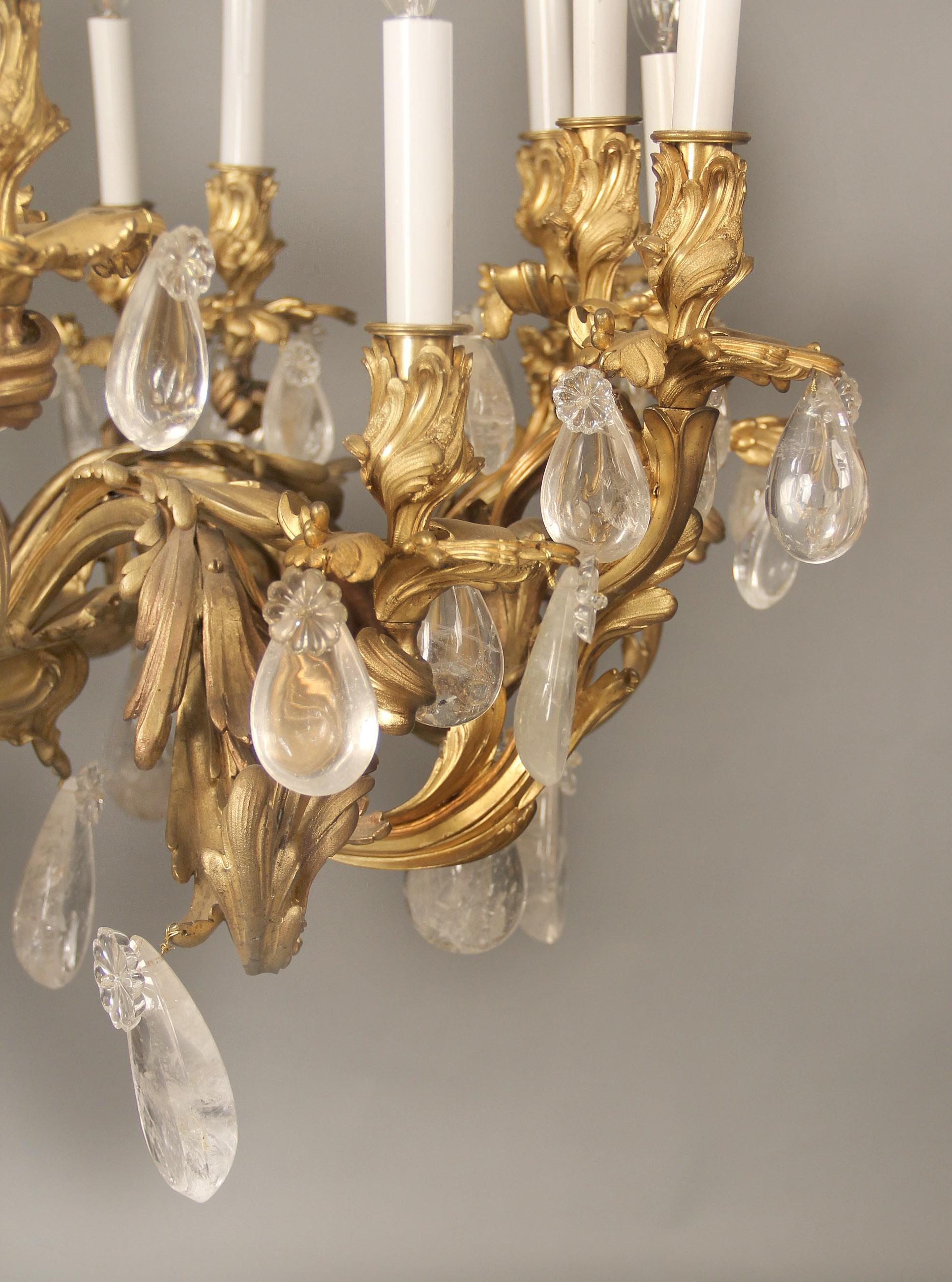 Fine Late 19th Century Gilt Bronze and Rock Crystal Eighteen Light Chandelier For Sale 2