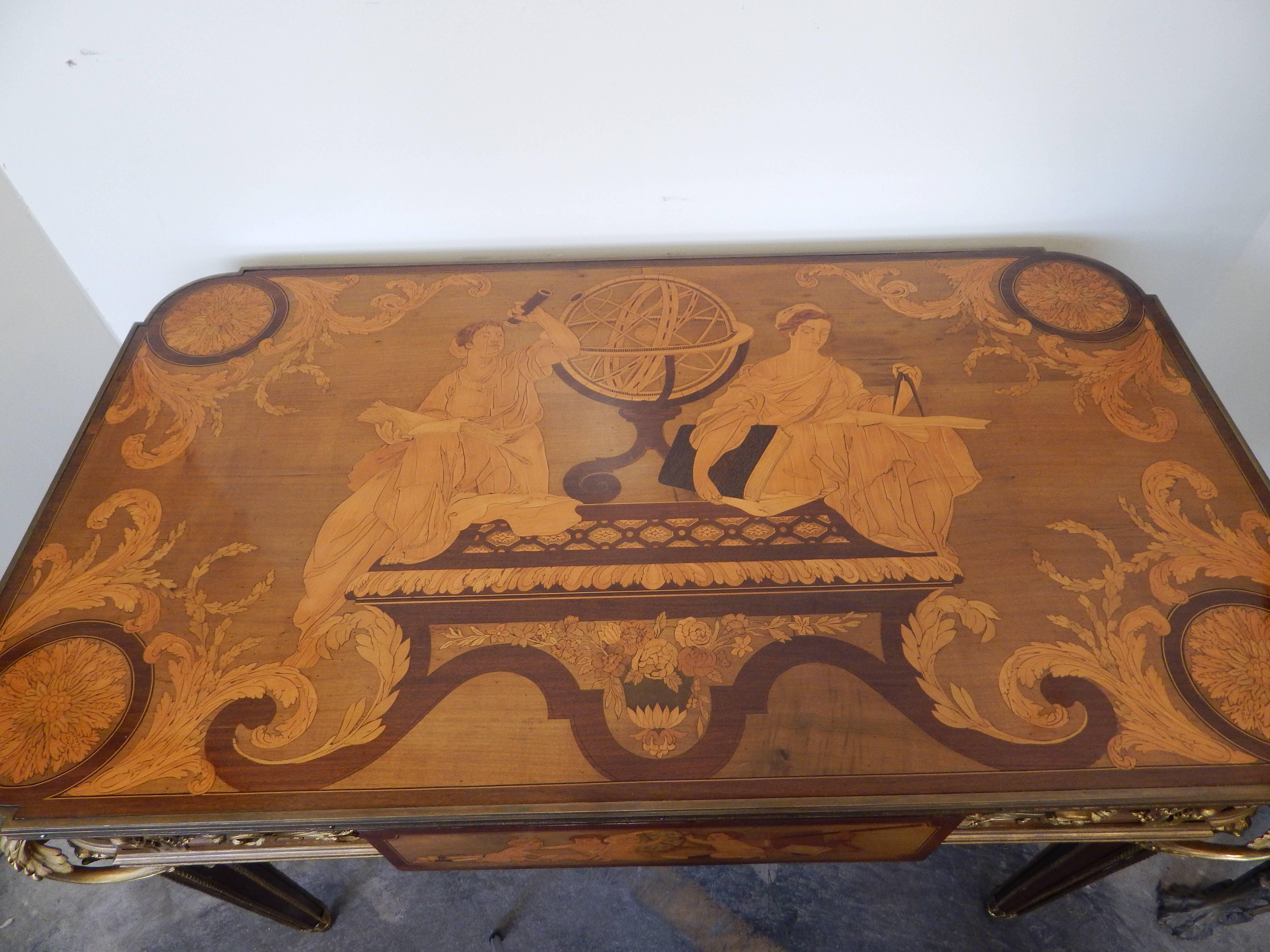 A fine and rare Louis XVI style table de salon, by Francois Linke. A fine quality table with exquisite bronze mounts along with detailed marquetry inlay, featuring one single push button spring released drawer, signed F. Linke. 
 
 Literature: 
