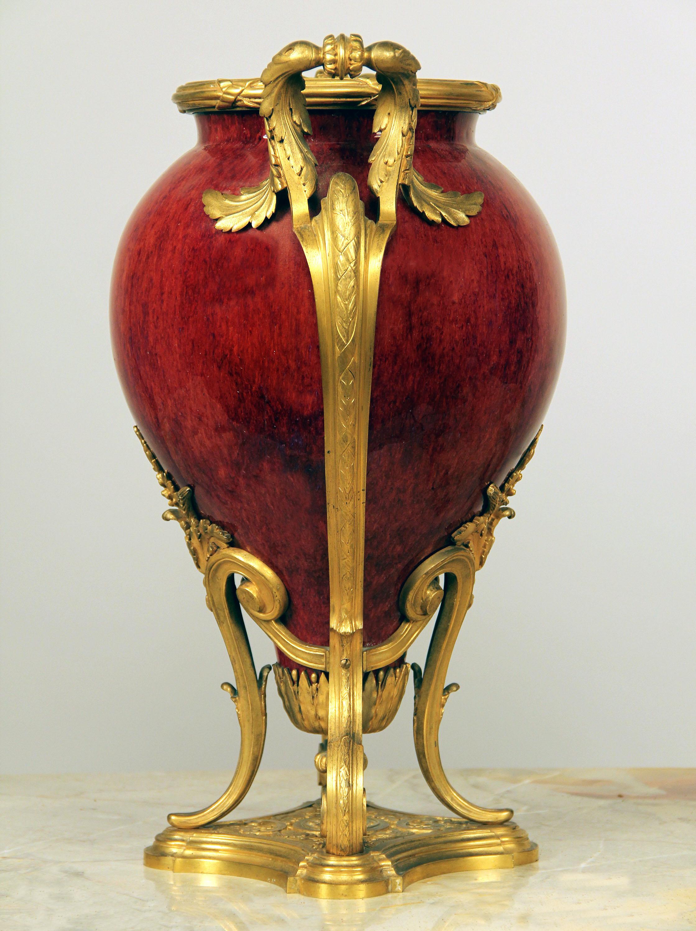 French Fine Late 19th Century Gilt Bronze-Mounted Sang De Boeuf Porcelain Centrepiece For Sale