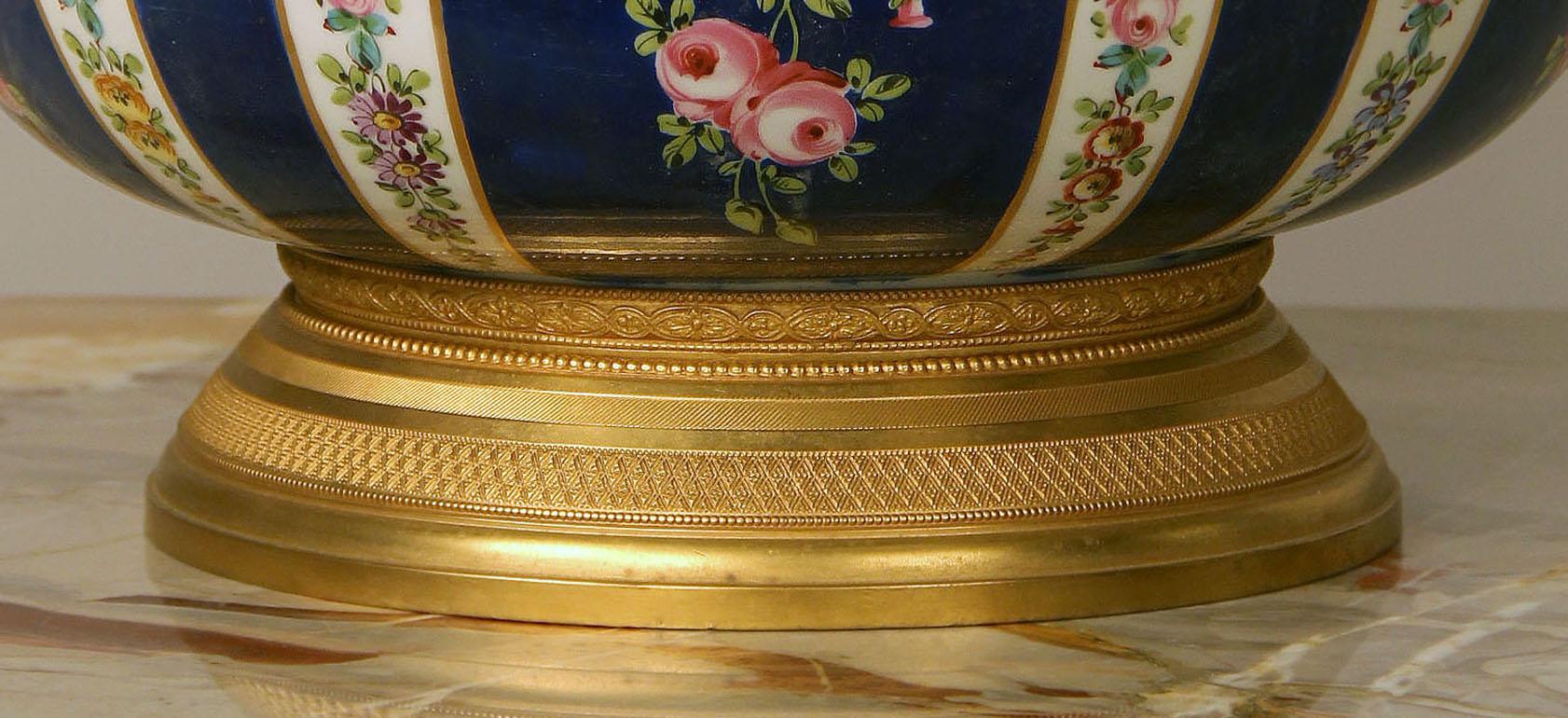 French Fine Late 19th Century Gilt Bronze-Mounted Sèvres Style Porcelain Jardinière