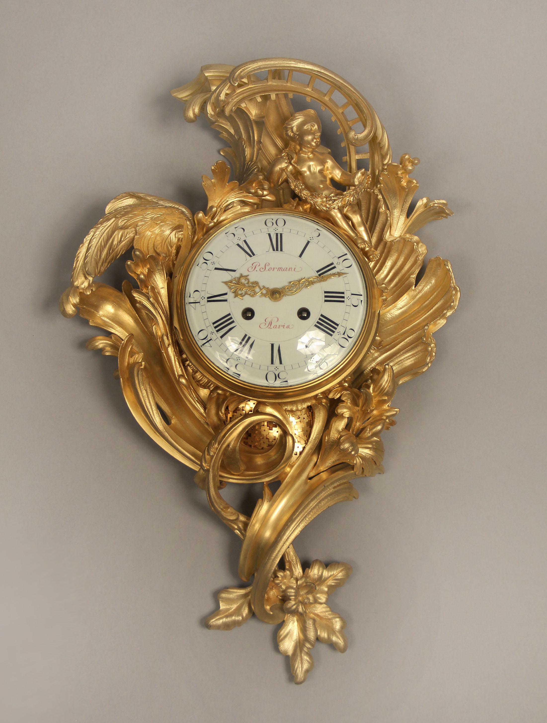 A very fine late 19th century Louis XV style gilt bronze Cartel clock

by Paul Sormani.

The all bronze clock with wonderful foliage designs and a large cherub above the dial.

Signed P. Sormani Paris on the clock face.

Paul Sormani (1817-1877),