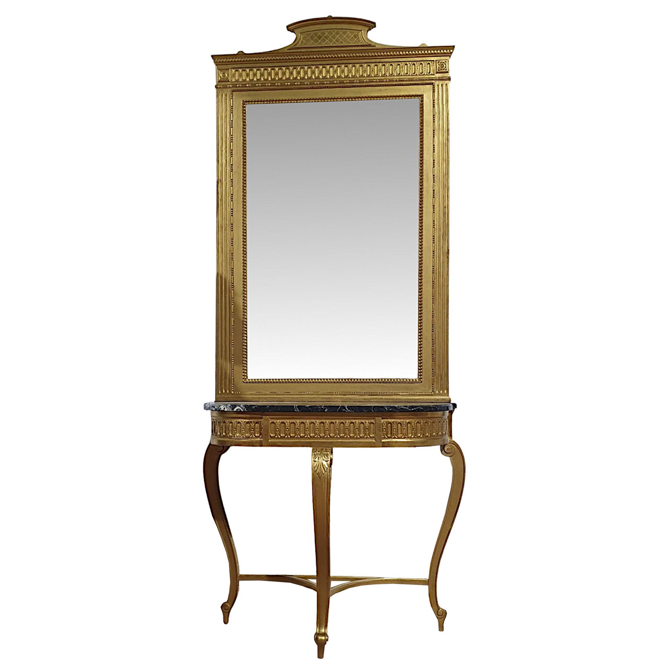 Fine Late 19th Century Marble Top Console Table and Matching Giltwood Mirror