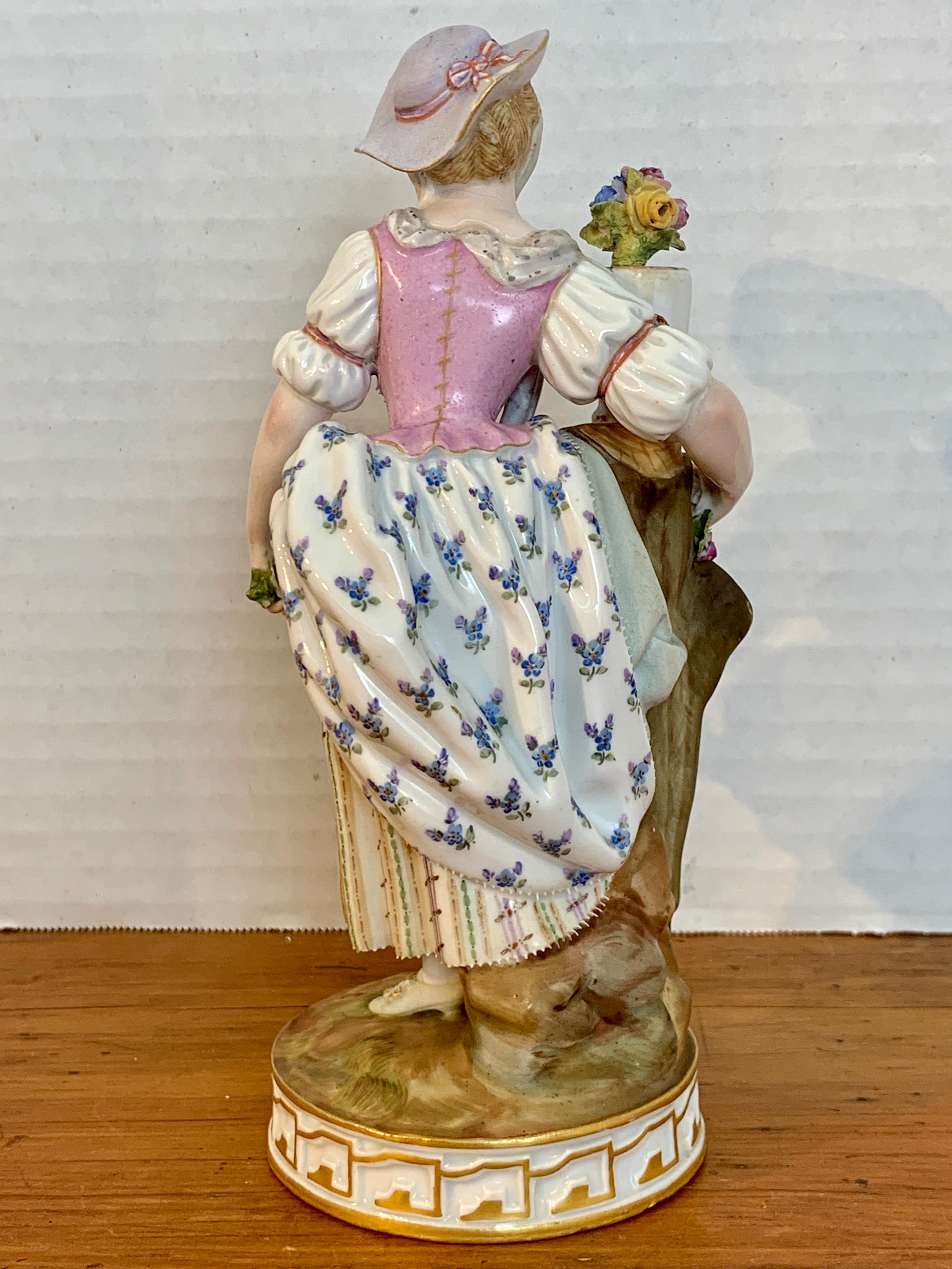 Porcelain Fine Late 19th Century Meissen Figurine of a Lady Gardener