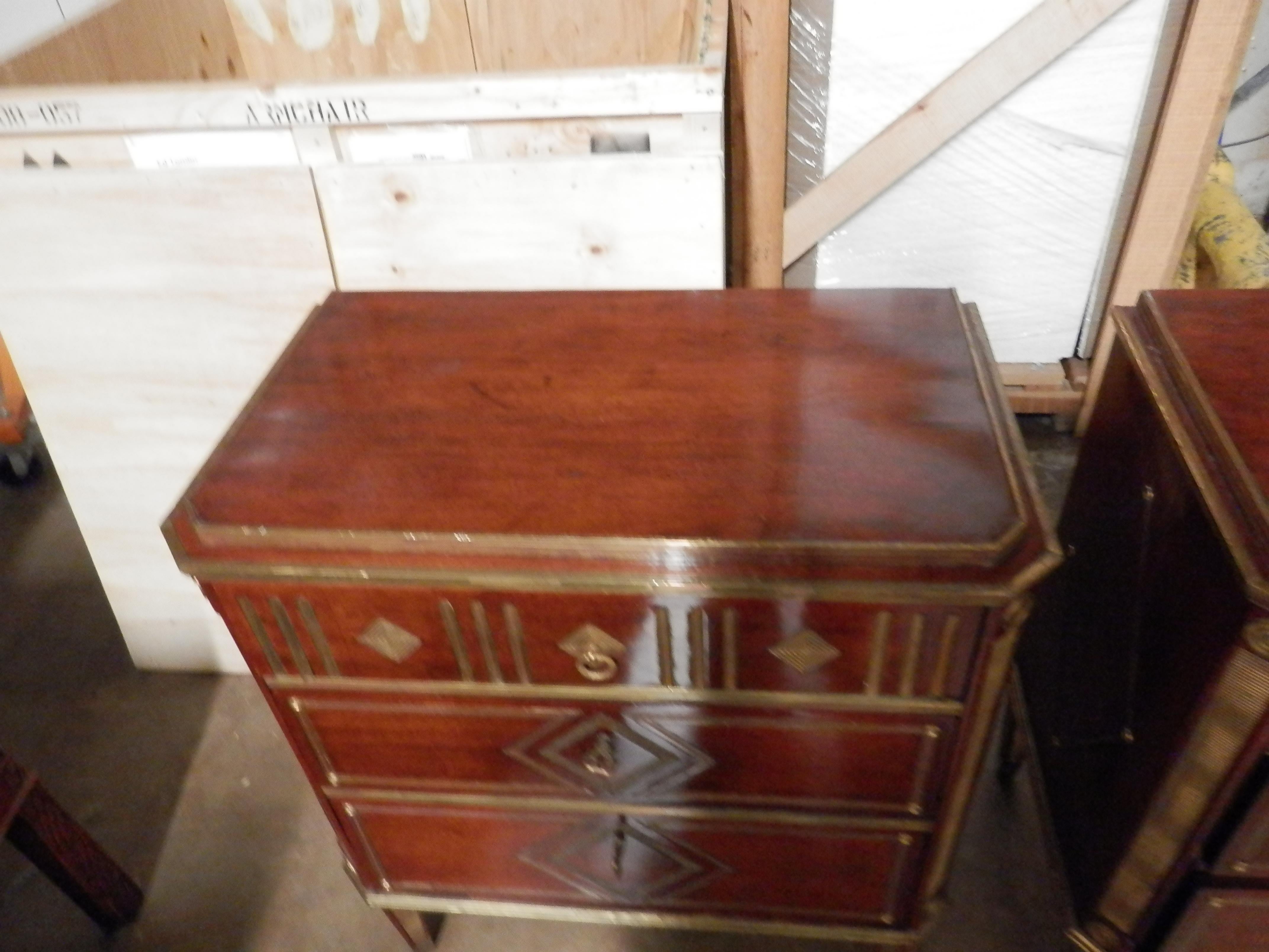 Late 19th century Russian mahogany and brass inlayed nightstand commodes.