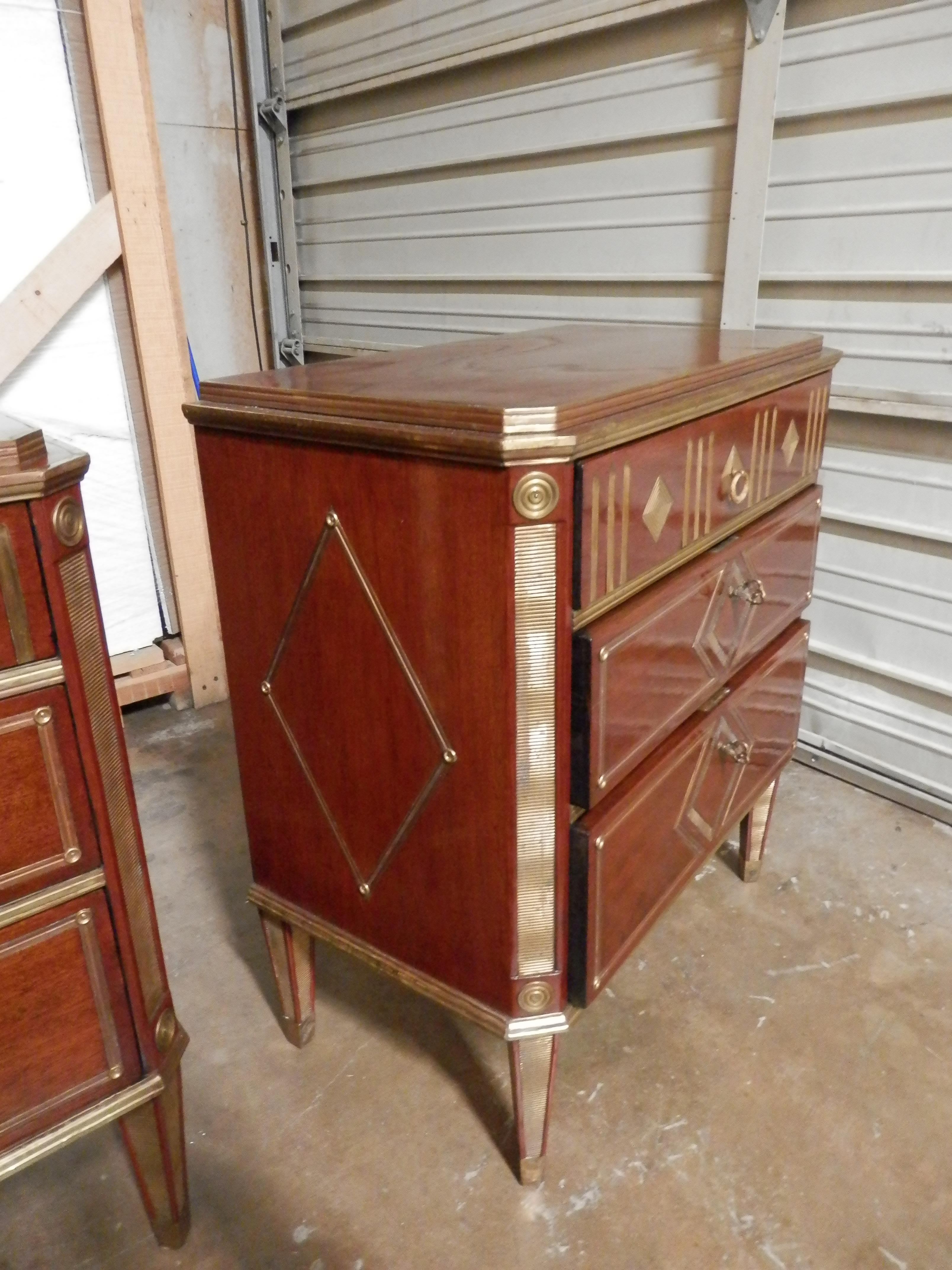 Baltic Fine Late 19th Century Russian Mahogany and Brass Inlayed Nightstand Commodes