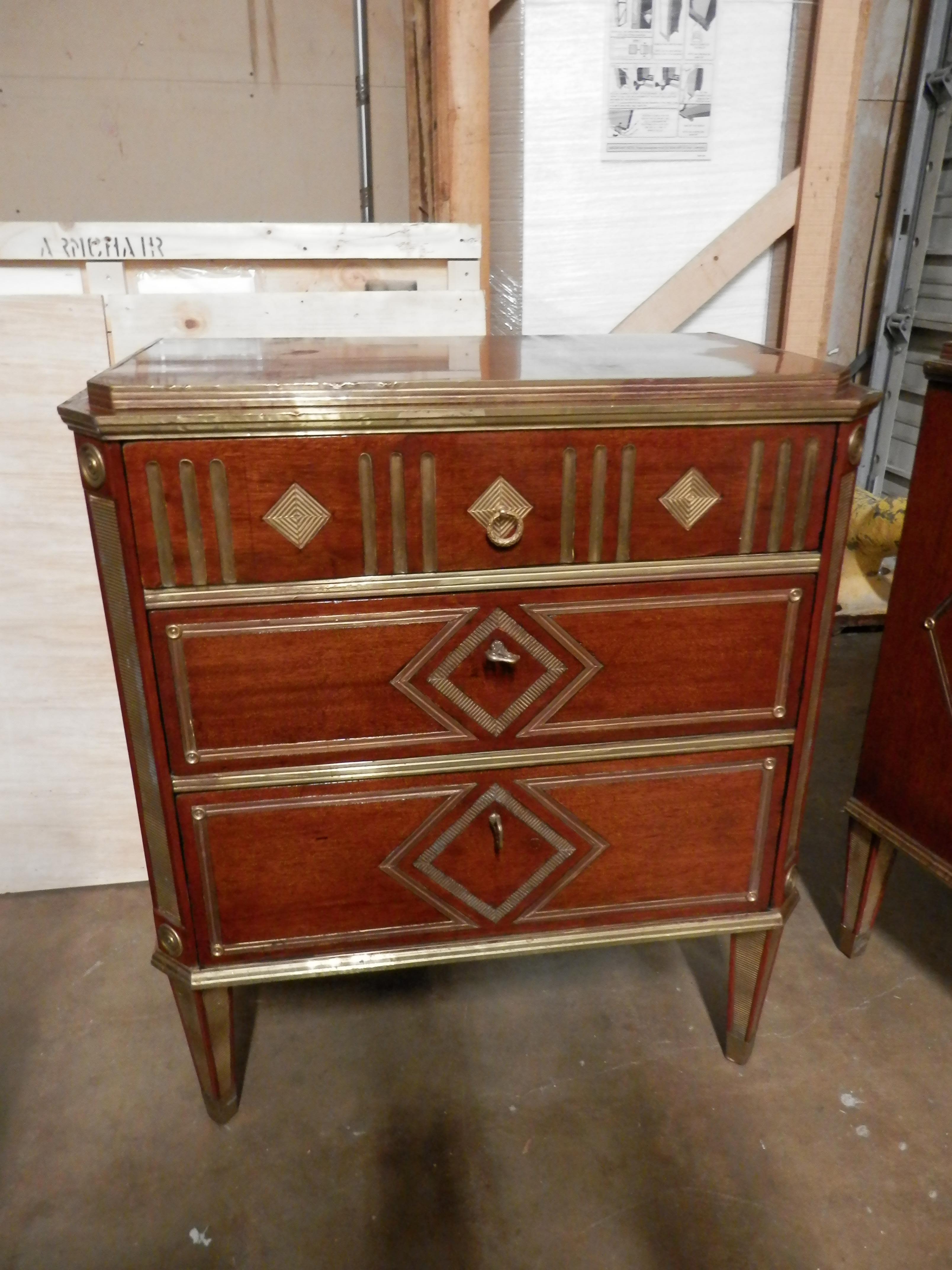 Baltic Fine Late 19th Century Russian Mahogany and Brass Inlayed Nightstand Commodes