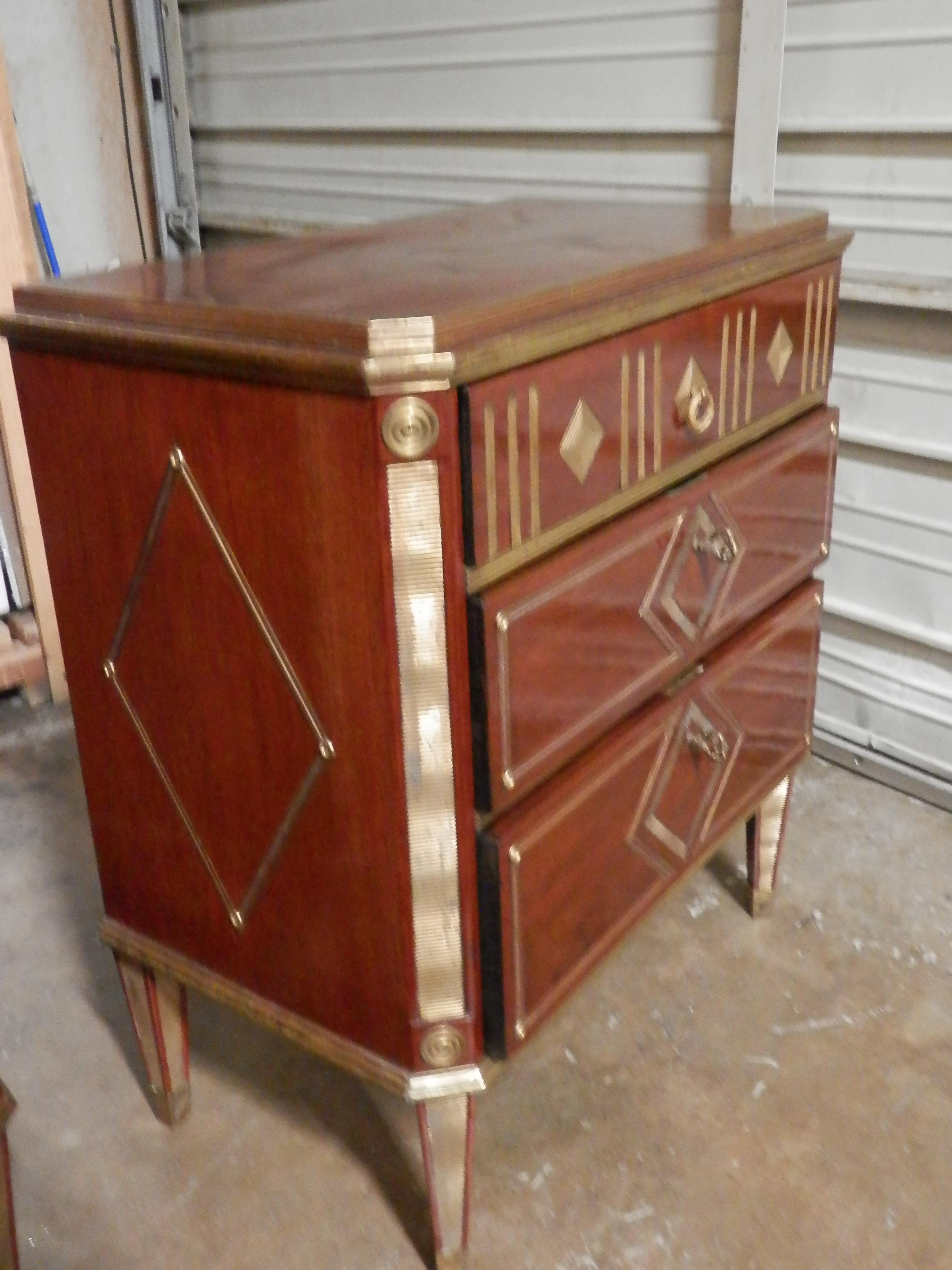 Fine Late 19th Century Russian Mahogany and Brass Inlayed Nightstand Commodes 1