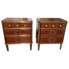 Fine Late 19th Century Russian Mahogany and Brass Inlayed Nightstand Commodes