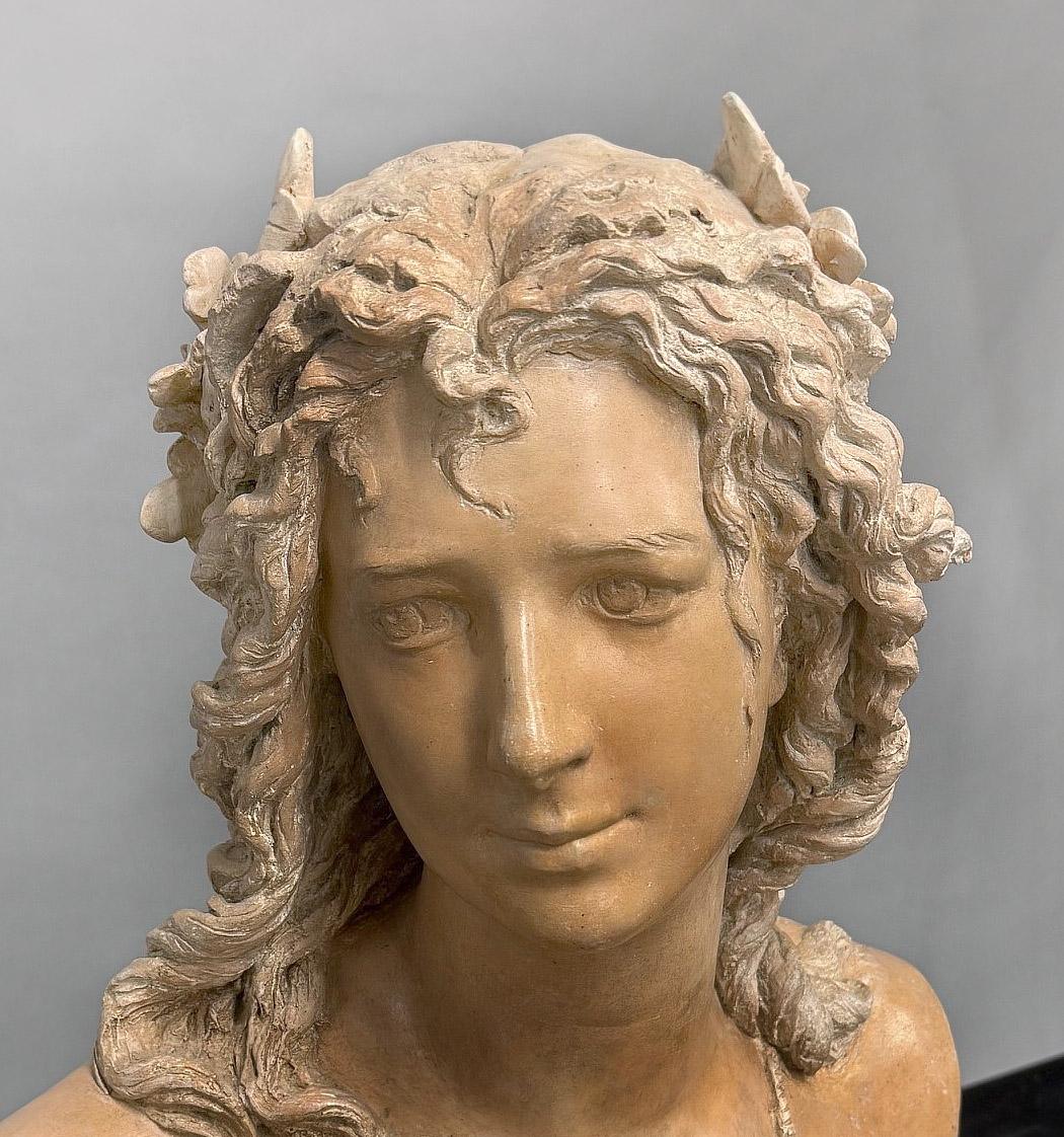 French Fine Late 19th Century Terracotta Bust of a Young Maiden by Carrier Belleuse For Sale