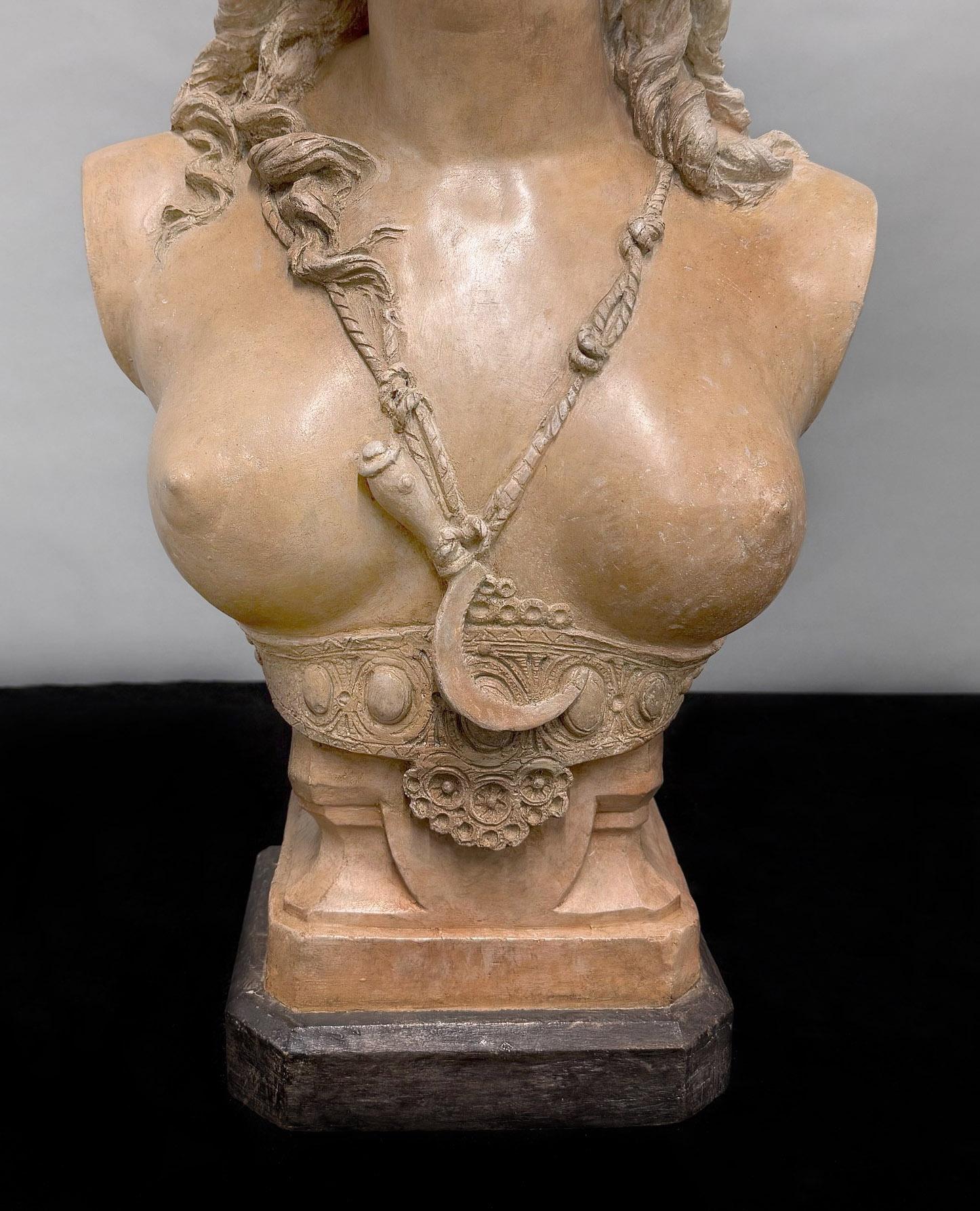 Hand-Carved Fine Late 19th Century Terracotta Bust of a Young Maiden by Carrier Belleuse For Sale