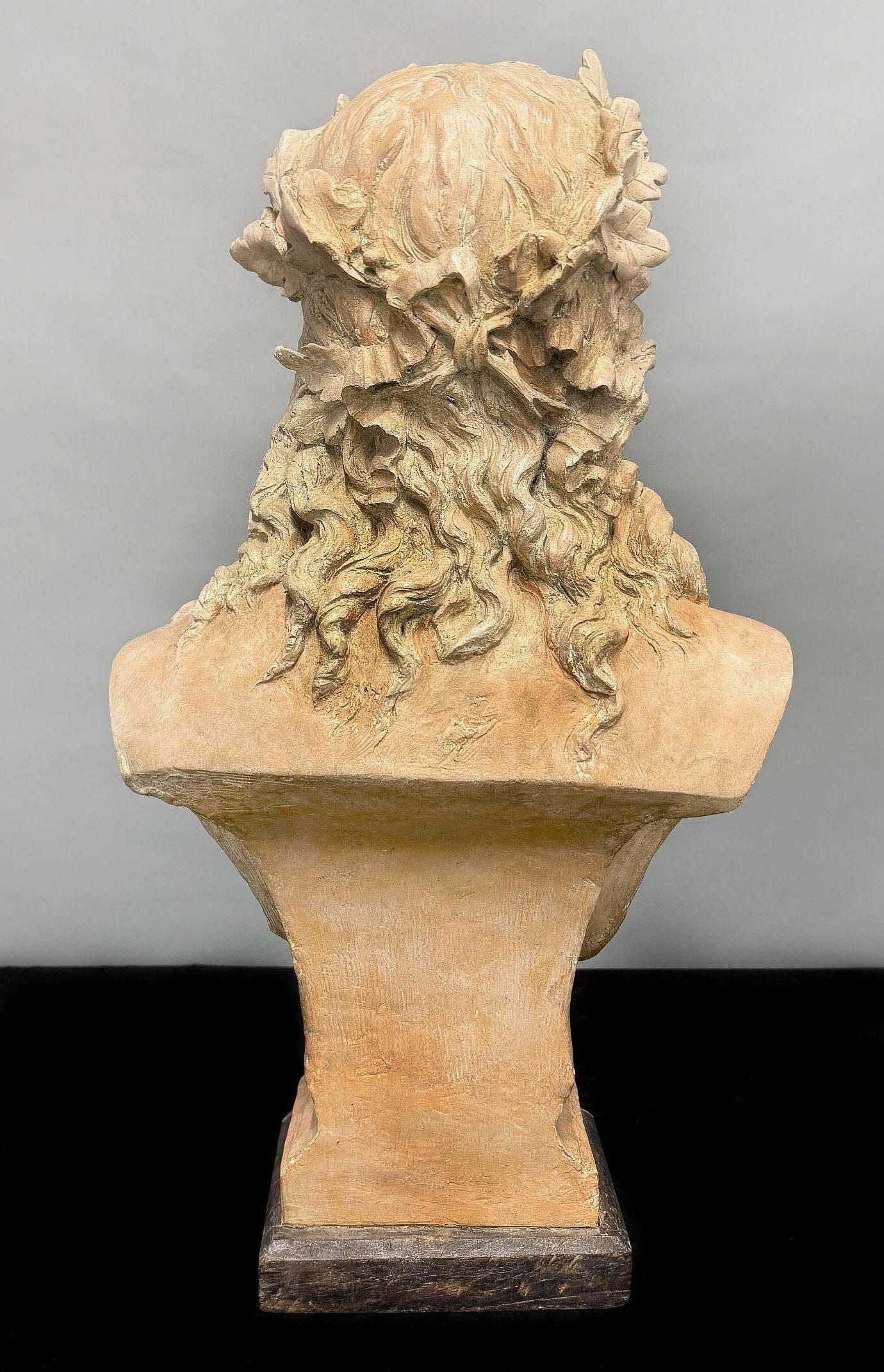 Fine Late 19th Century Terracotta Bust of a Young Maiden by Carrier Belleuse For Sale 1
