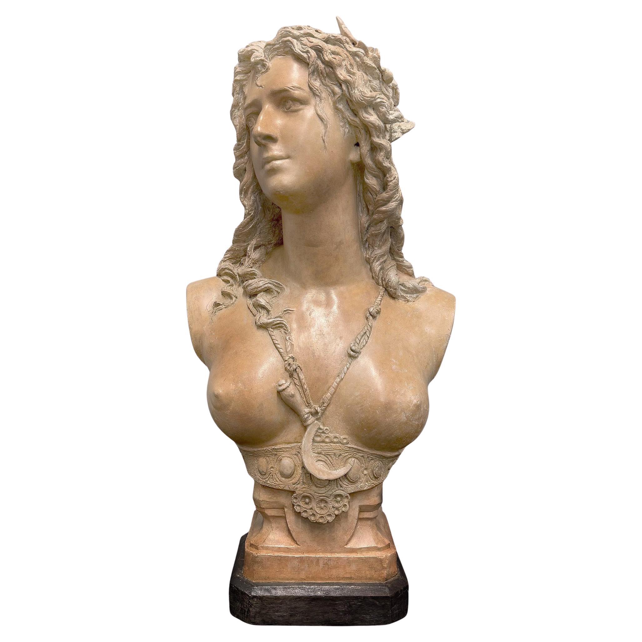 Fine Late 19th Century Terracotta Bust of a Young Maiden by Carrier Belleuse