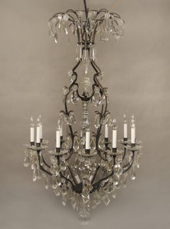 Fine Late 19th-Early 20th Century Iron and Crystal Fifteen-Light Chandelier