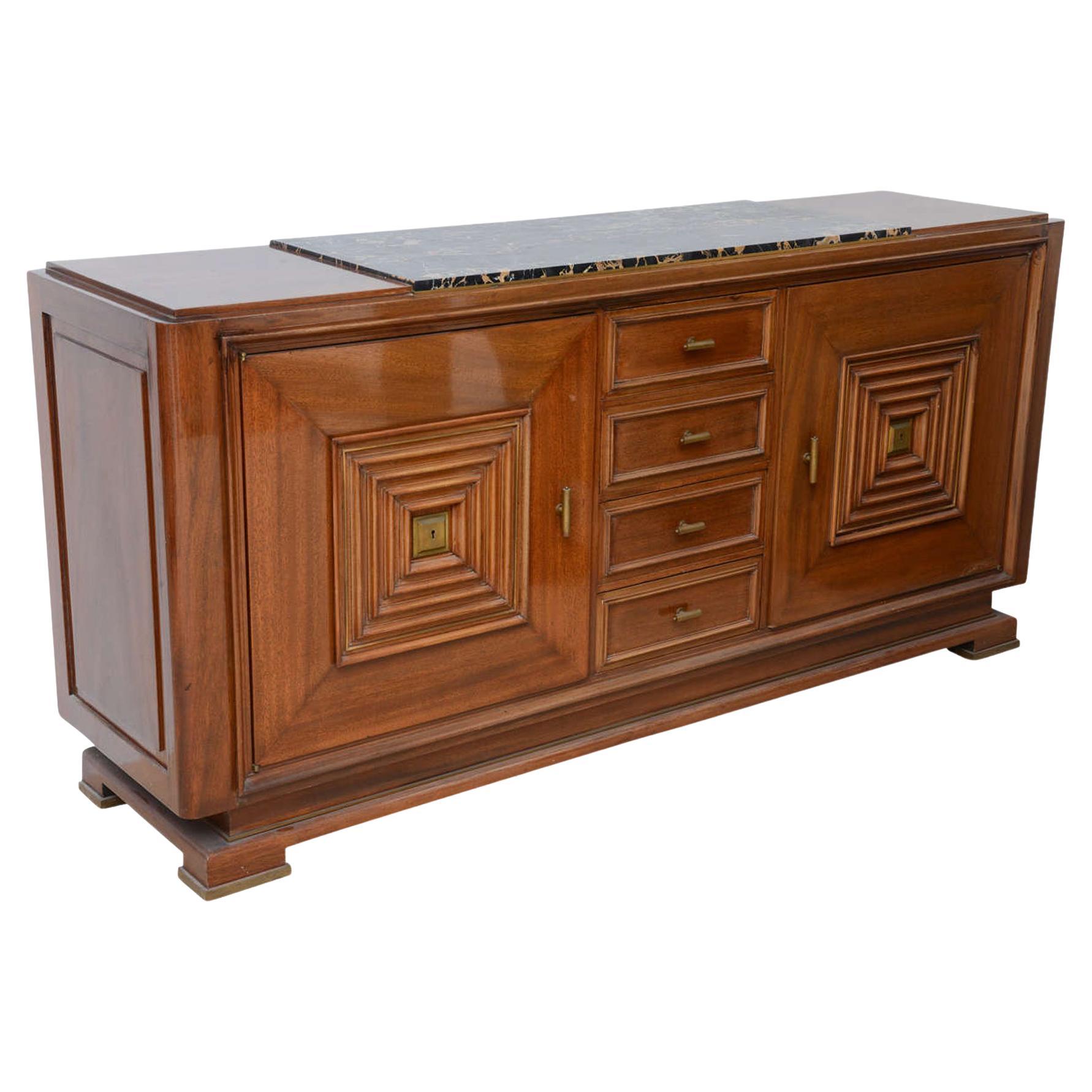 Fine Late Art Deco Mahogany and Marble-Top, Bronze-Mounted Buffet For Sale