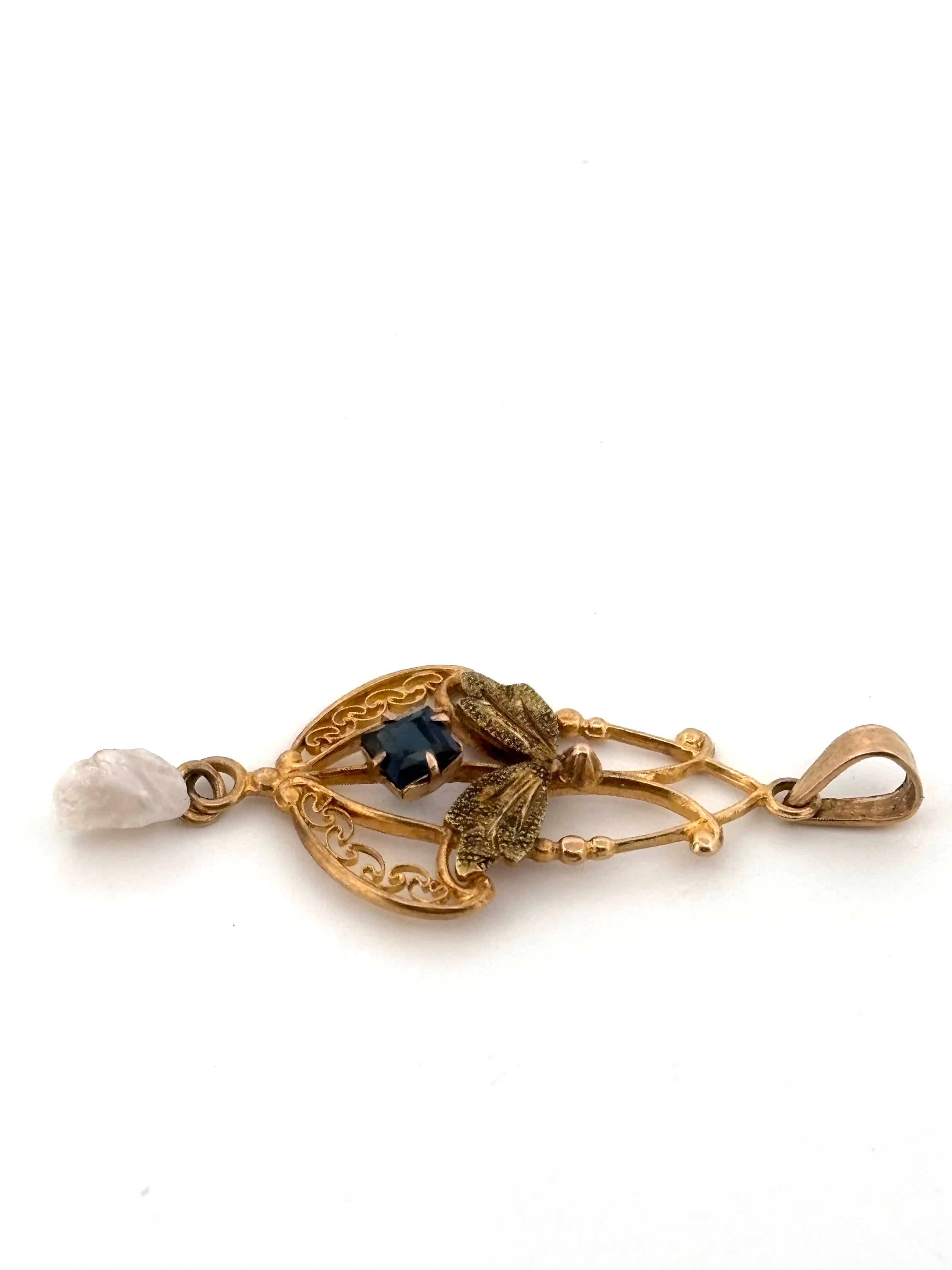 da uomo o donna Ciondolo per collana di perle con zaffiro blu taglio quadrato in oro giallo 10 carati in vendita