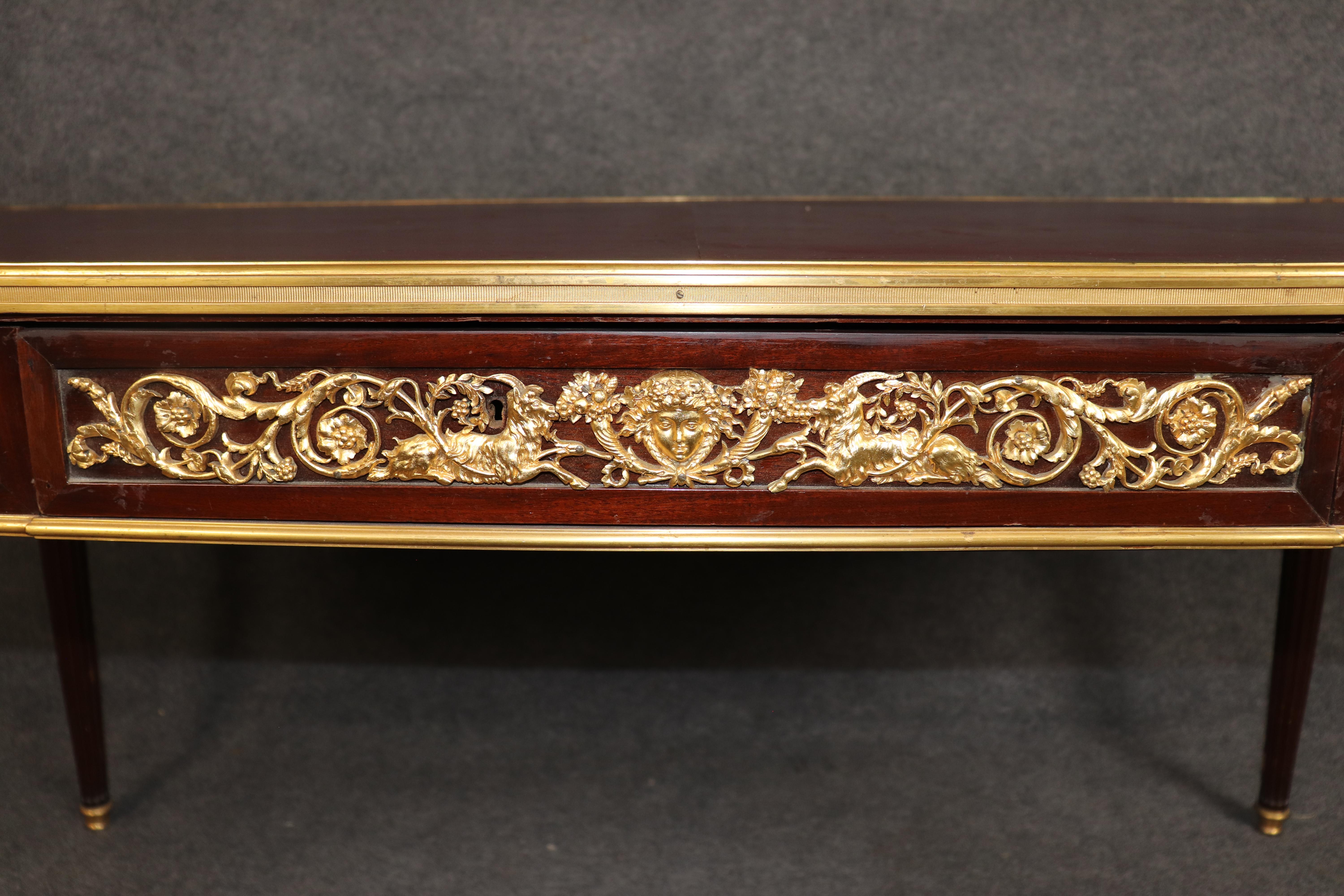 Fine Leather Top Dore' Bronze Ormolu French Louis XVI Desk Theodore Millet For Sale 7