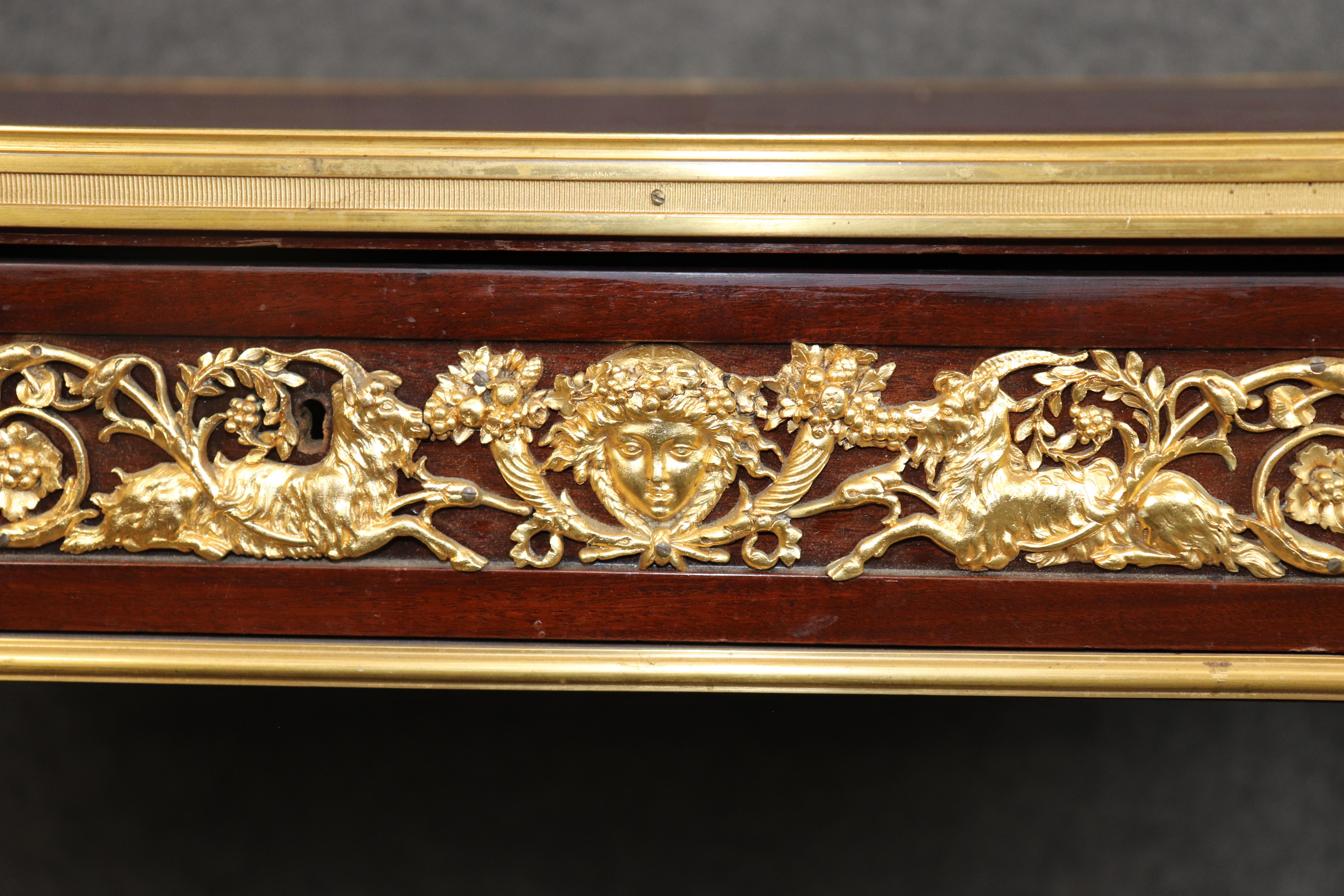 Fine Leather Top Dore' Bronze Ormolu French Louis XVI Desk Theodore Millet For Sale 8