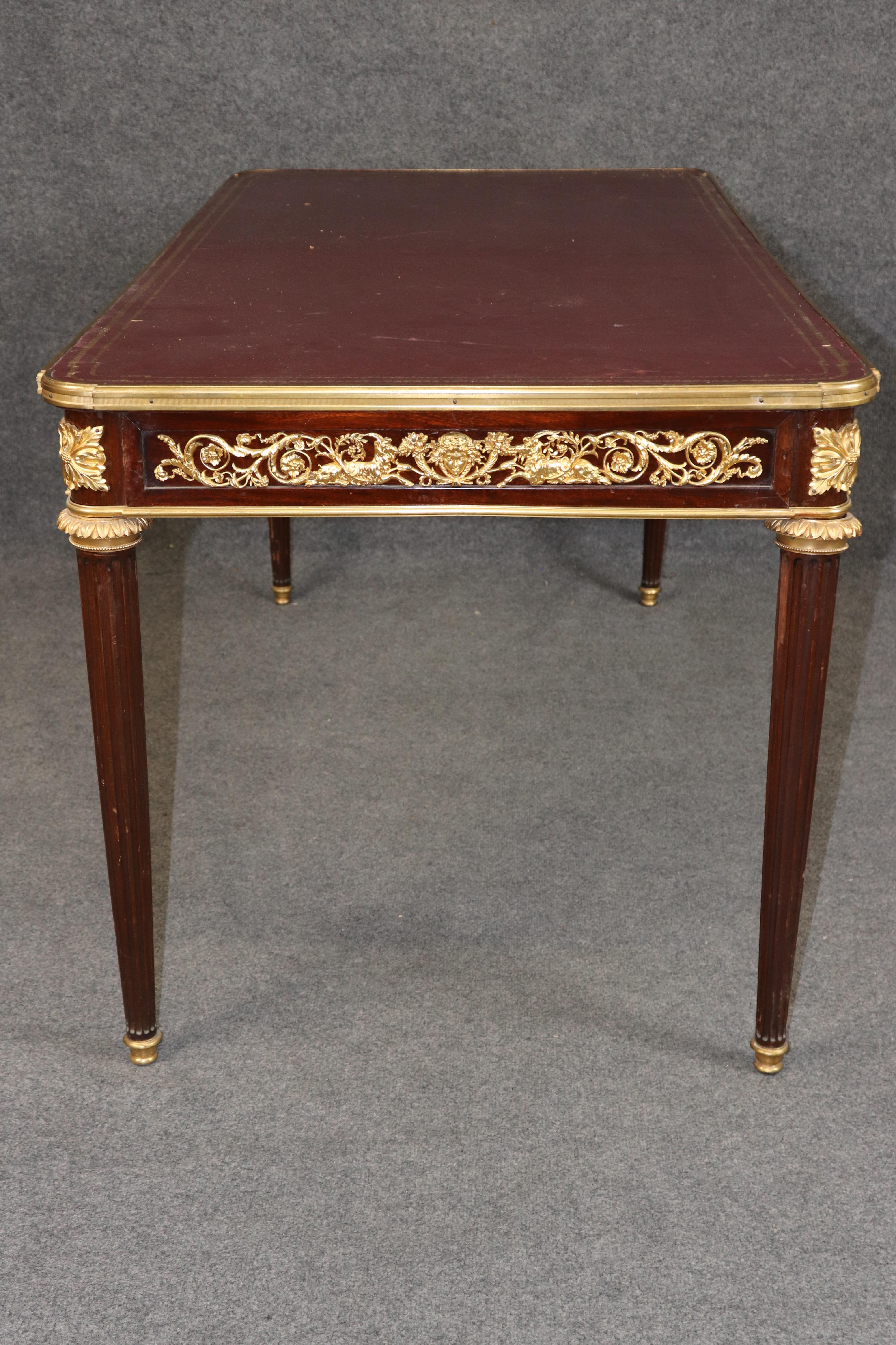 Late 19th Century Fine Leather Top Dore' Bronze Ormolu French Louis XVI Desk Theodore Millet For Sale